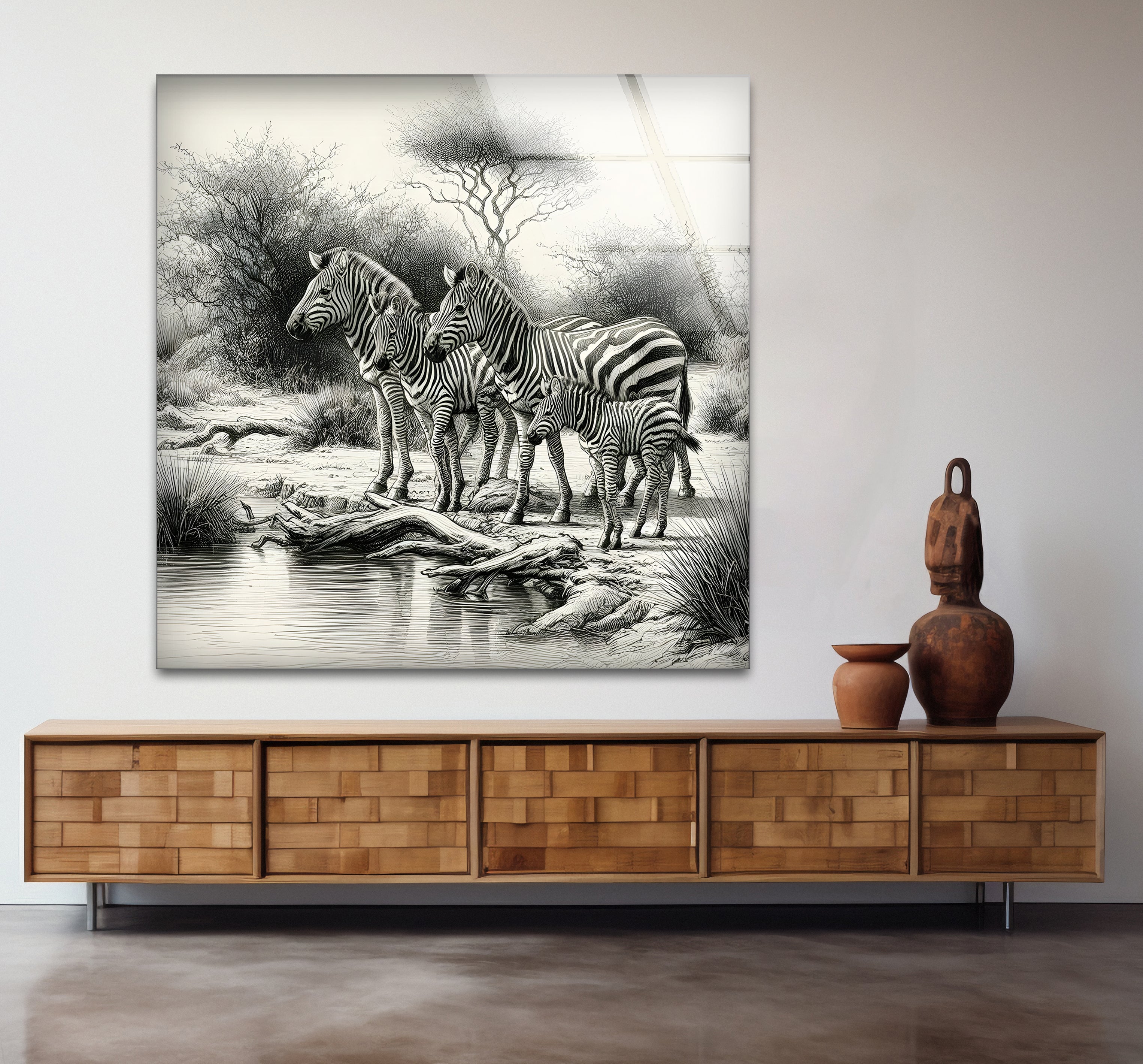 Black and White Zebra Family Glass Wall Art - Modern Home Decor for Living Room, Bedroom & Office - Unique Animal Print Wall Art for Safari & Wildlife Theme Decor