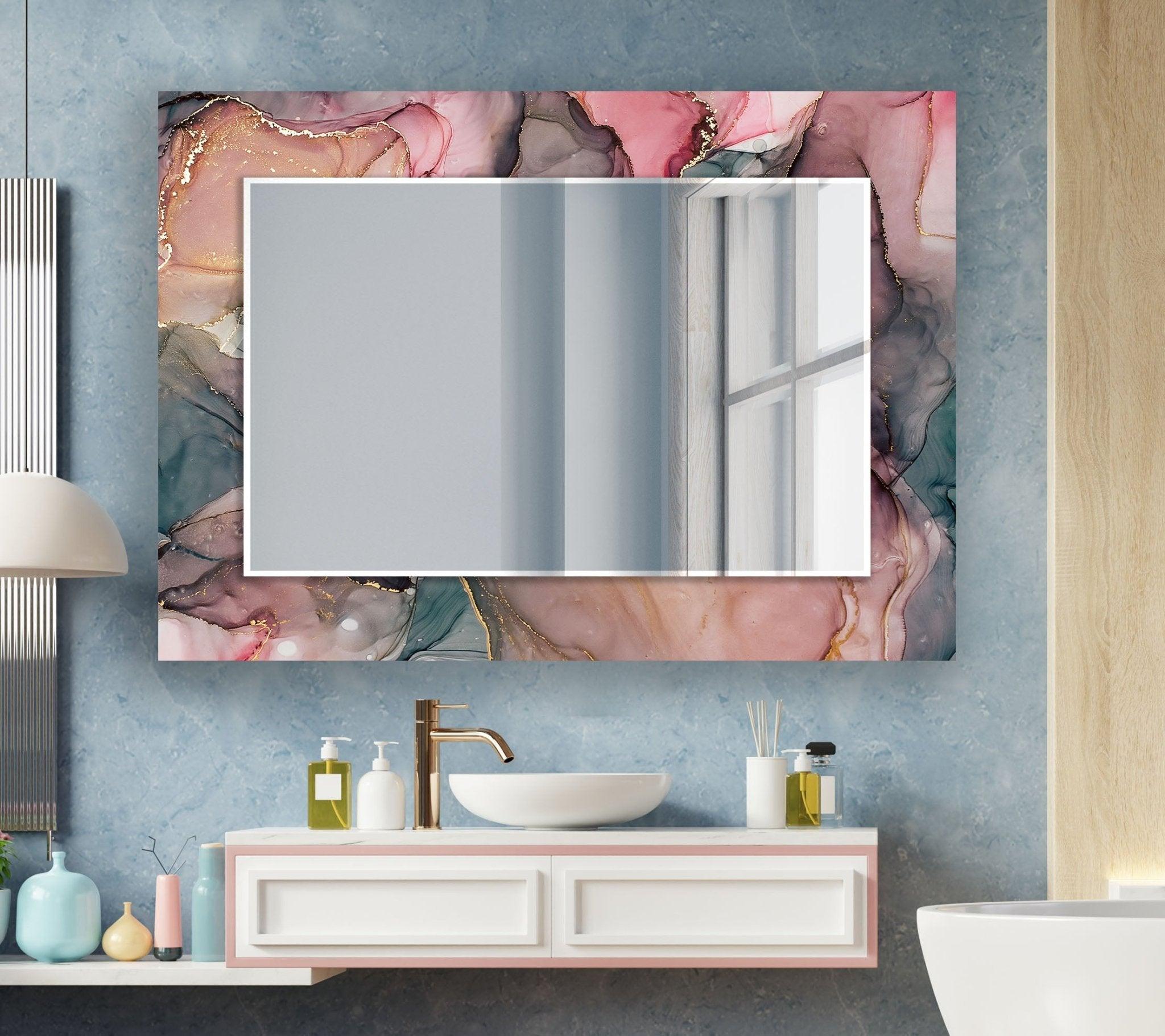 Abstract Pink Liquid Ink Wall Mirror - Modern Decorative Mirror for Bedroom, Bathroom & Living Room - Unique Home Decor & Stylish Wall Art