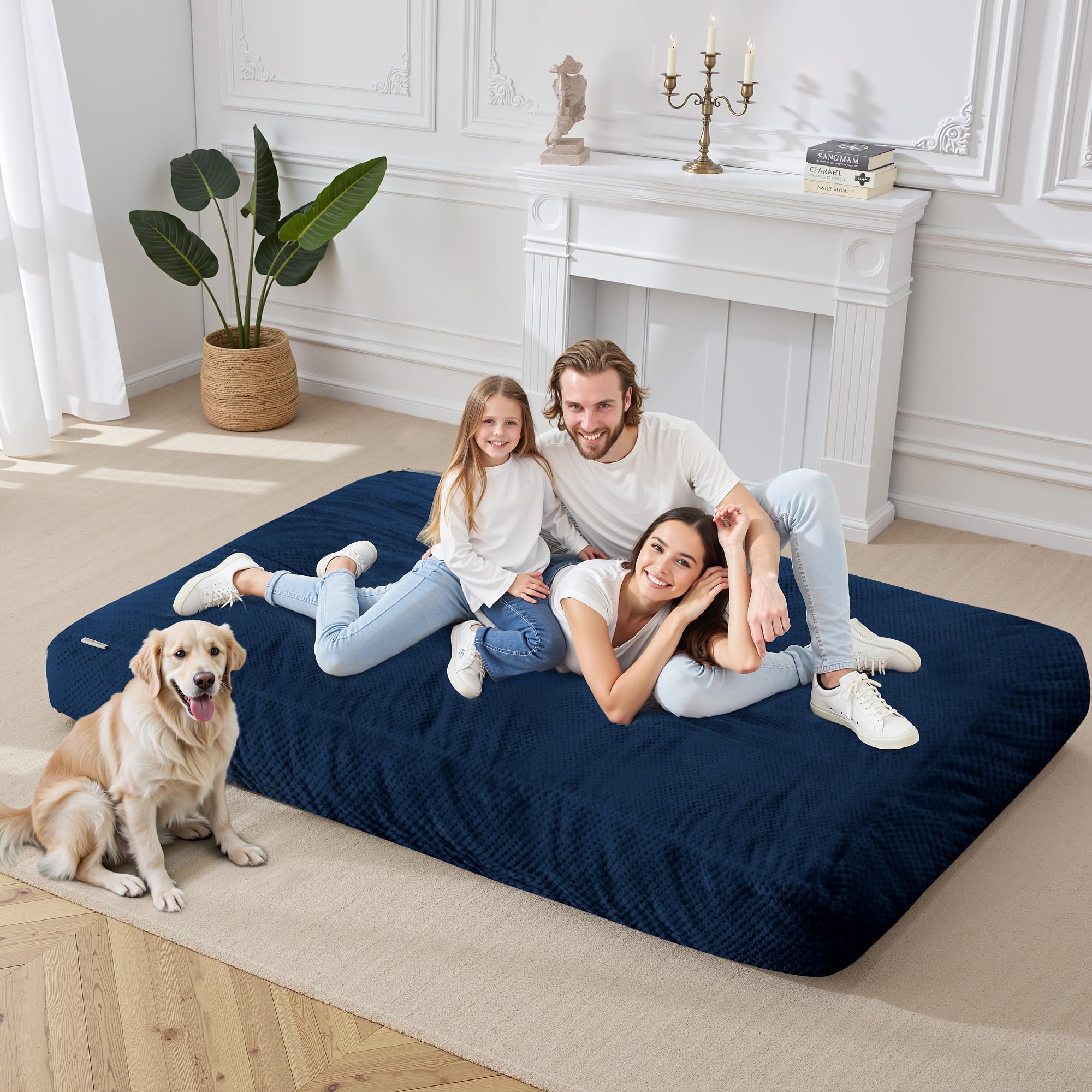 HABUTWAY Giant Bean Bag Chair with Washable Chenille Cover - Ultra Soft Convertible Bean Bag from Chair to Mattress - Huge Chenille Bean Bags for Adults, Couples & Family (Royal Full) - Perfect for Living Room, Bedroom, Game Room & Dorm Relaxation