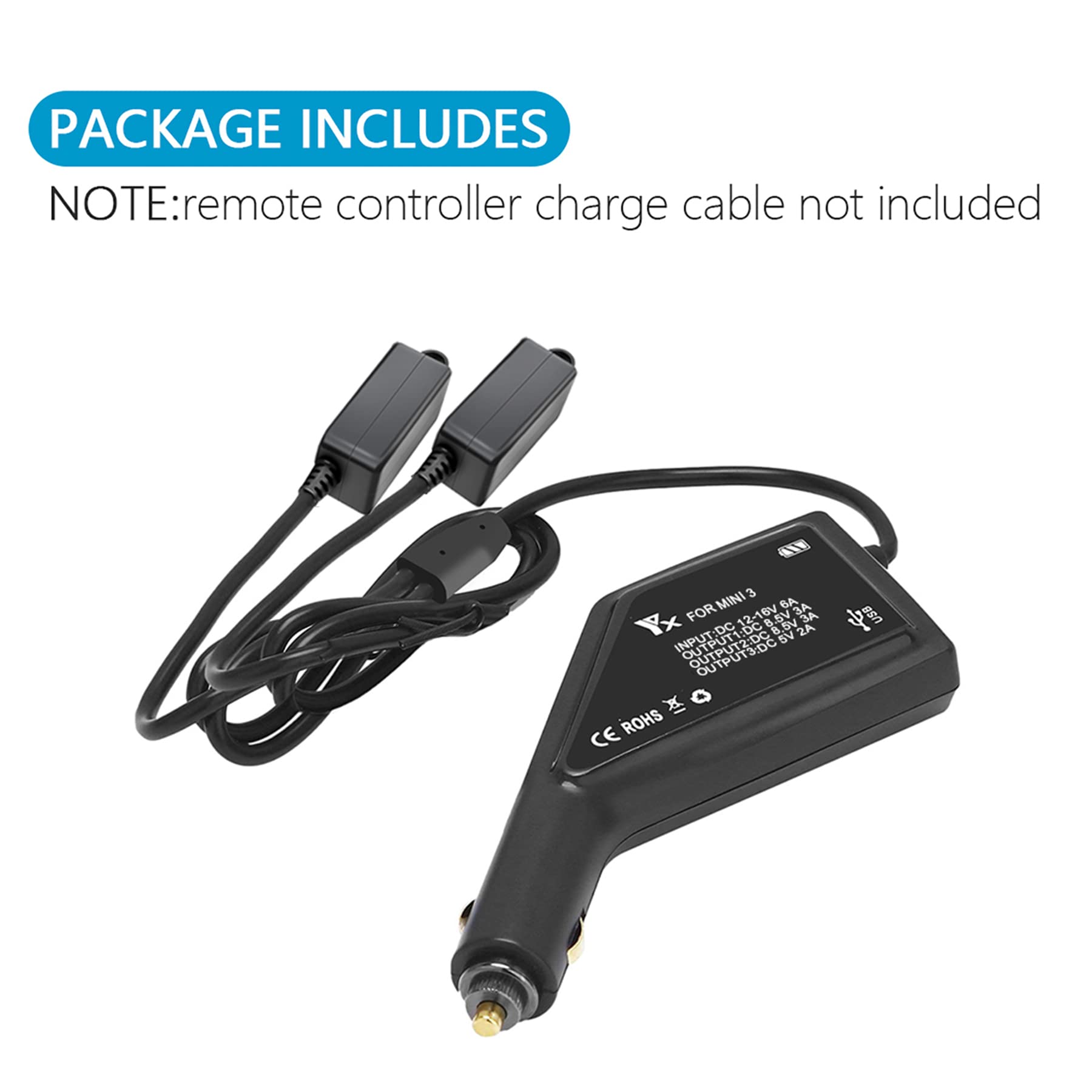 DJI Mini 3 Pro/Mini 4 Car Charger - 3-in-1 Fast Charging for 2 Batteries & Remote Control | Portable Travel Charger for Drone Accessories (Not Compatible with Mavic Mini/Mini 2) | Perfect for Road Trips & Outdoor Adventures