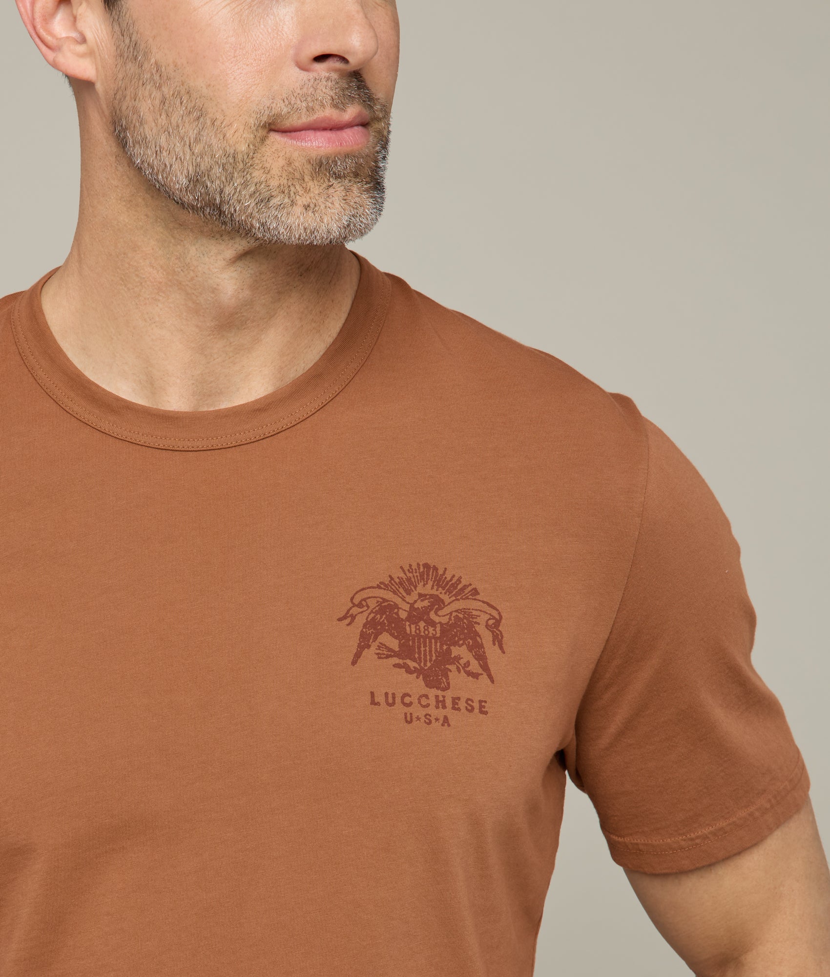 Eagle Stamp Graphic T-Shirt for Men - Soft Cotton Brown Tee - Casual Streetwear & Outdoor Activities