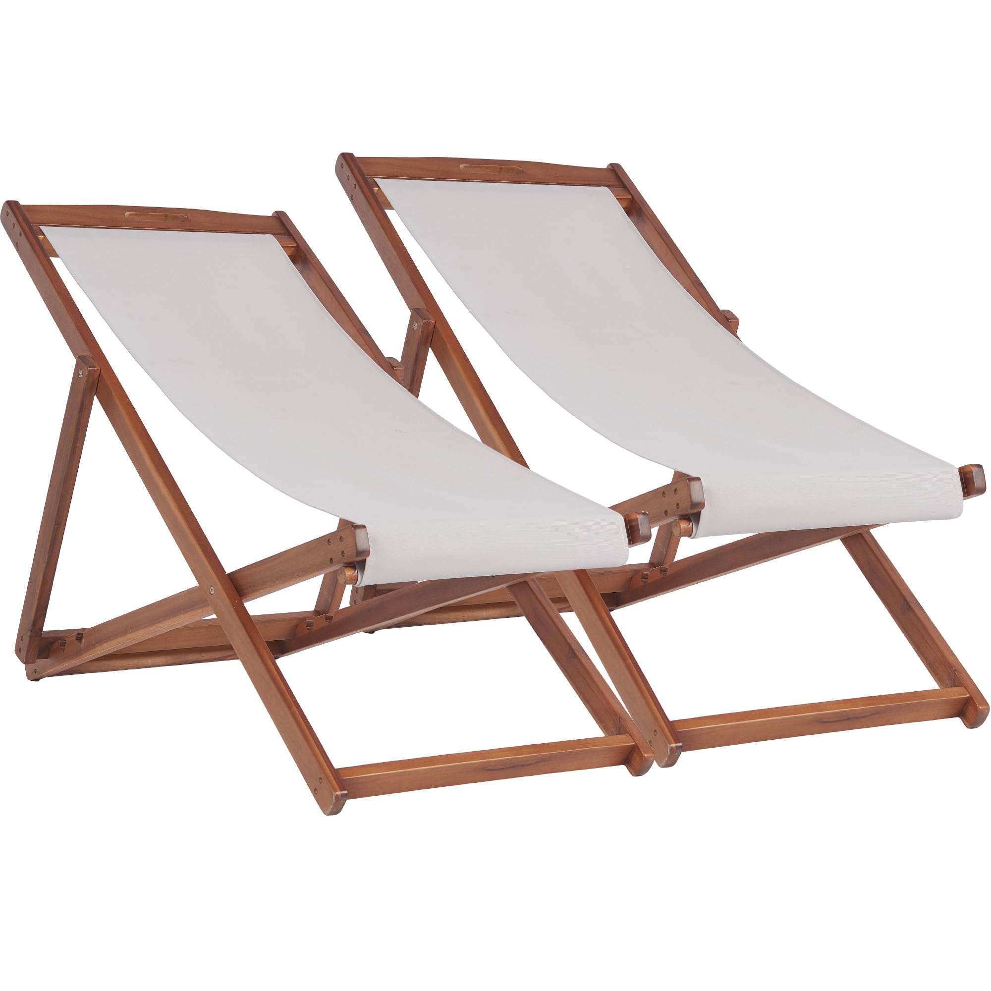 2-Pack Outdoor Wooden Patio Lounge Chairs - Adjustable 3-Level Reclining Beach Chairs with Solid Wood Frame & Polyester Canvas (Grey) - Perfect for Backyard, Poolside, Beach & Garden Relaxation