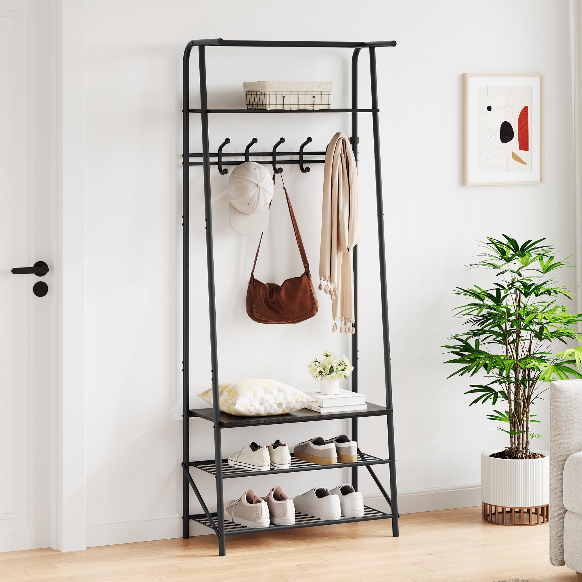 Hall Tree with Shoe Storage Bench - 4-in-1 Entryway Organizer with 5 Hooks for Coats, Shoes & Storage | Perfect for Hallway, Bedroom & Mudroom Organization