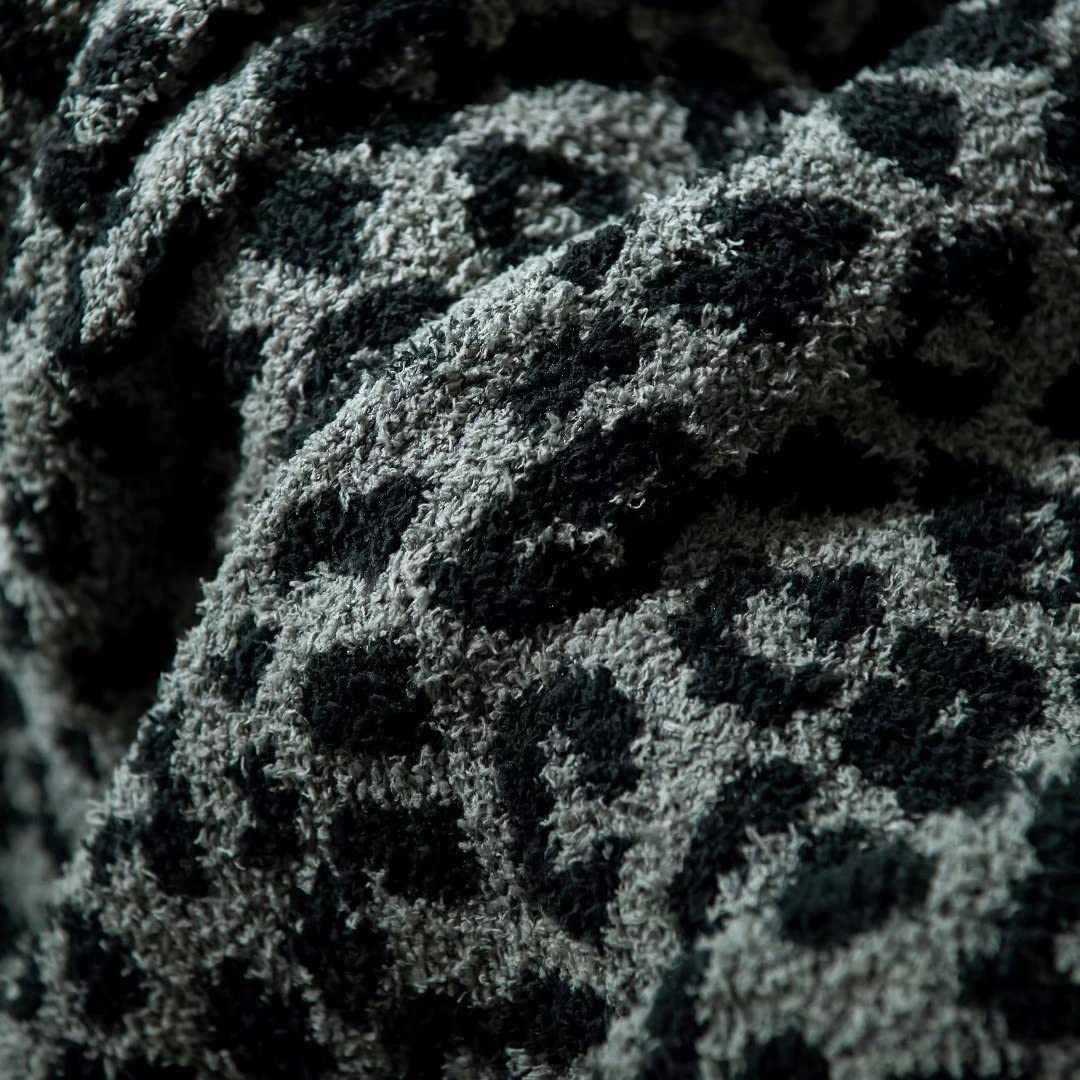 GY Yarn Leopard Jacquard Throw Blanket - Lightweight Soft Fringed Blanket for Couch, Sofa & Bed - All Season Cozy Home Decor - Graphite/Carbon - Perfect for Living Room, Bedroom & Travel