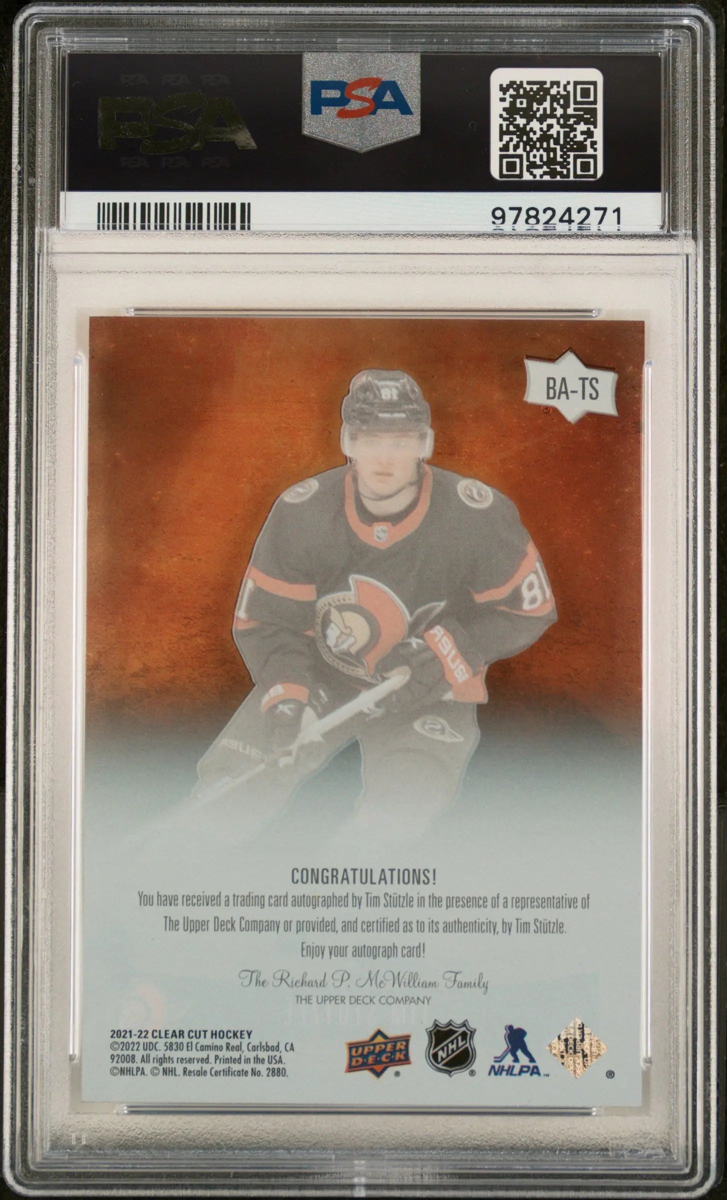 2021-22 Upper Deck Clear Cut Black & Amber Autographs Tim Stützle PSA 10 Gem Mint Hockey Trading Card - Perfect for Collectors, Investors & NHL Fans Display