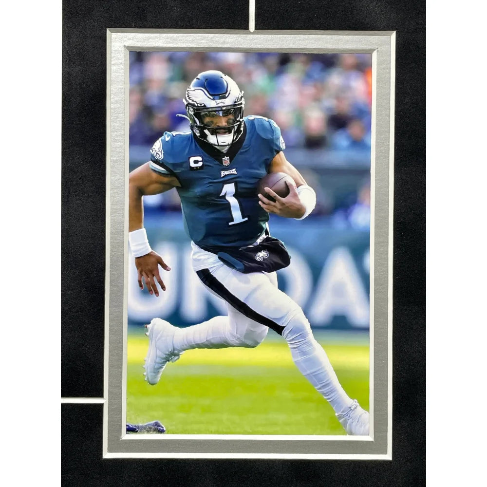 Jalen Hurts Autographed Philadelphia Eagles 8x10 Photo Framed with JSA COA - Signed NFL Memorabilia for Eagles Fans, Man Cave & Sports Collectibles Display