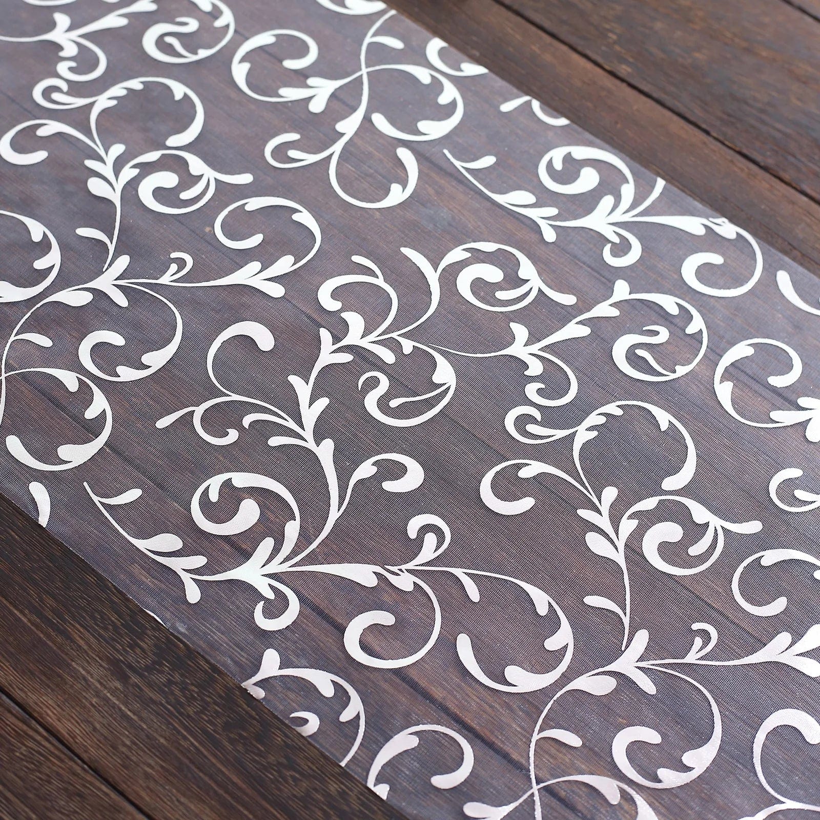 12-Pack 108-Inch Sheer Organza Table Runners with Embossed Floral Pattern - Elegant Wedding, Party & Banquet Decorations for Dining Tables