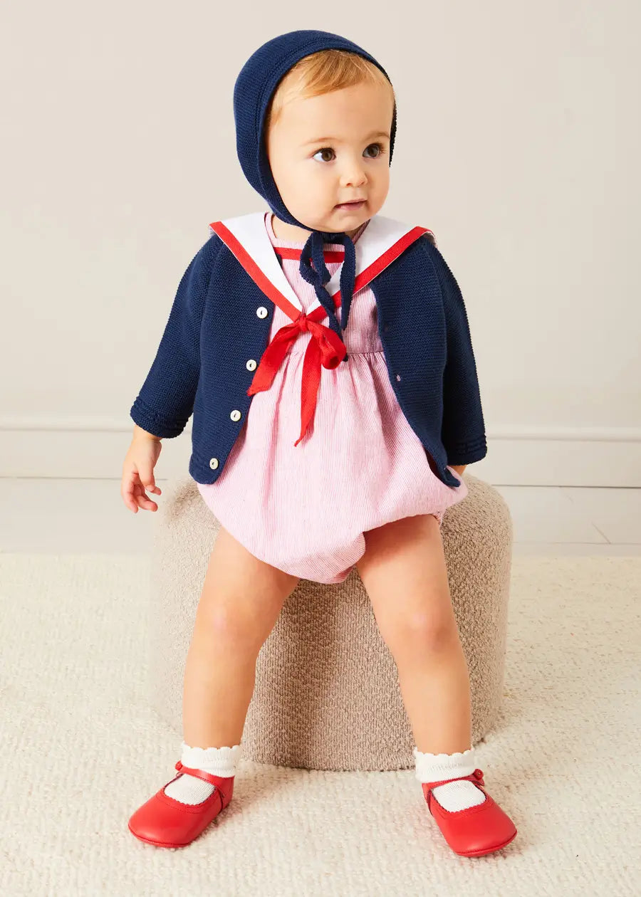 Lawrence Striped Mariner Collar Short Sleeve Romper for Baby Boys & Girls - Red (6 Months to 3 Years) | Casual Outfit, Beach Wear, Summer Playtime