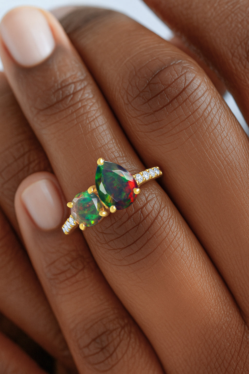 Natural Black Opal Dual Stone Promise Ring for Women - Elegant & Unique Engagement Jewelry Gift for Her - Perfect for Anniversaries, Proposals & Special Occasions