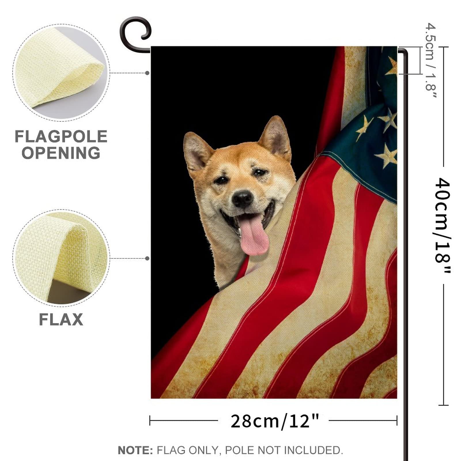 Double-Sided American Flag with Shiba Inu - 12.5x18.5 Inch Vertical Burlap Garden Flag for Outdoor Yard Decor, Farmhouse & Seasonal Holiday Banner | Perfect for Patio, Front Porch, and Home Entrance Welcome Sign