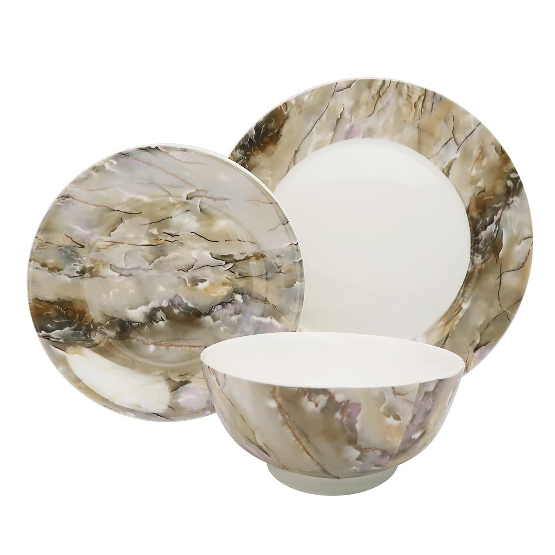 Godinger 12-Piece Dinnerware Set - Truxton Dinner Plate, Salad Plate, Soup Bowl for Everyday Dining & Formal Occasions