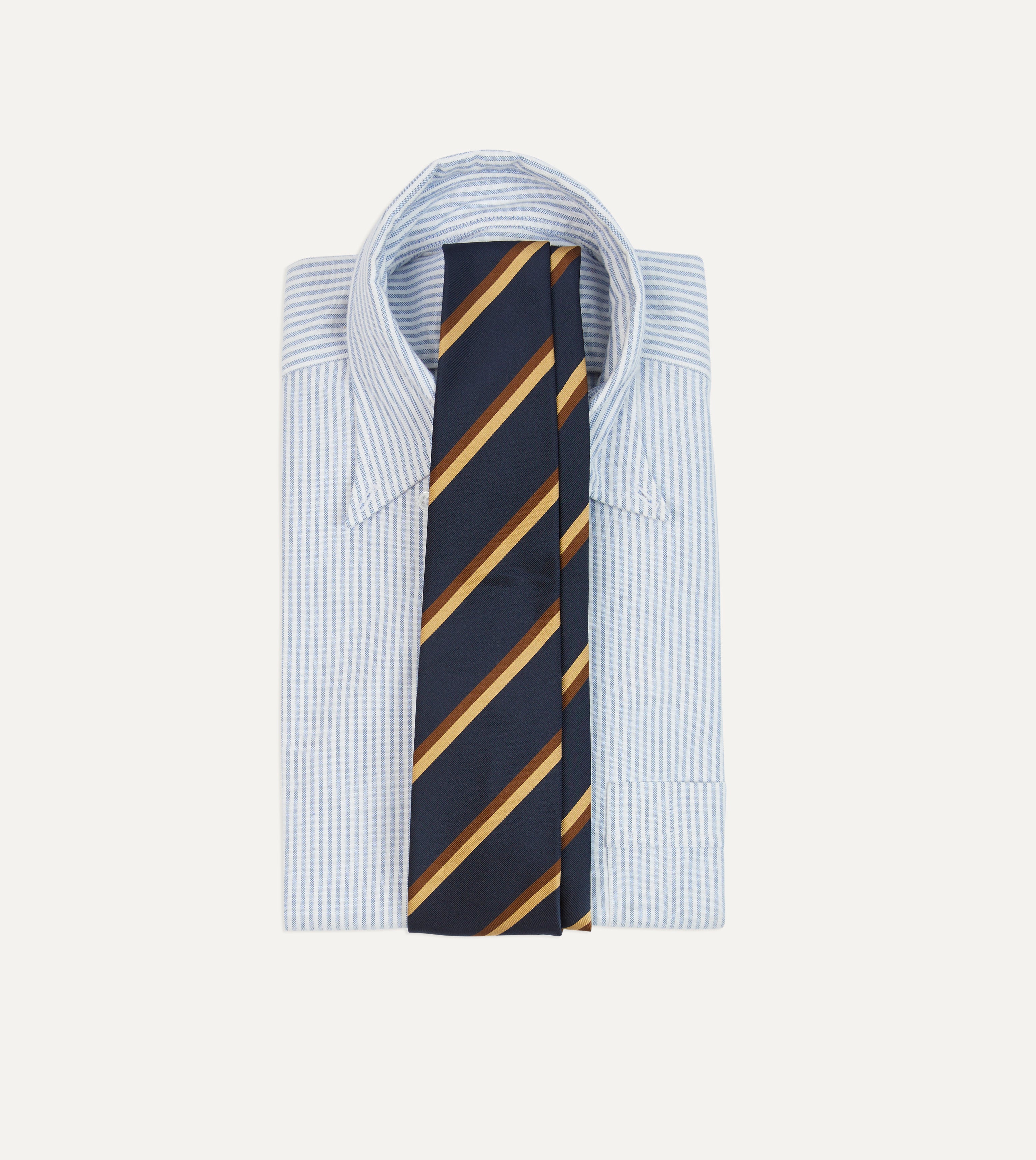 Luxury Gold Navy Brown Double Stripe Mogador Silk Tipped Necktie - Perfect for Weddings, Business Meetings & Formal Events
