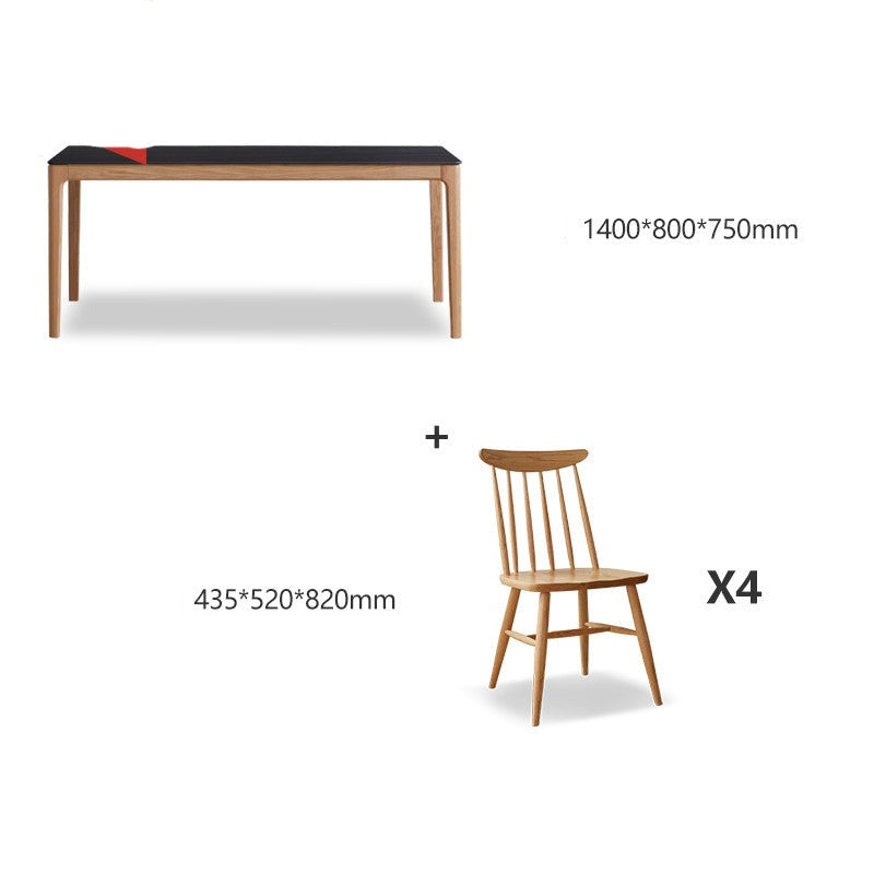 Solid Oak & Ash Wood Dining Table with Natural Rock Slab Surface - Rustic Farmhouse Style for Dining Room & Kitchen Decor