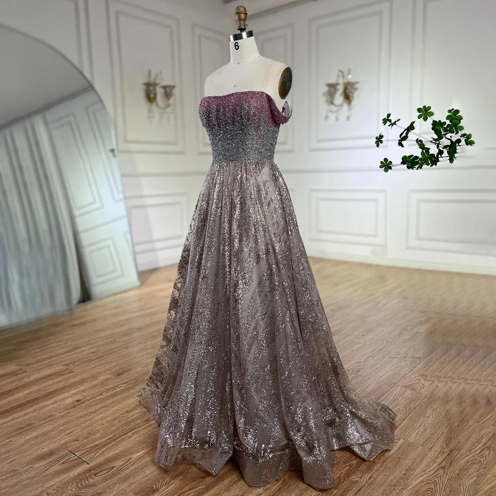 Serene Hill Pink Spaghetti Strap A-Line Beaded Luxury Dubai Long Evening Dress for Women - Wedding, Party, Prom, Gala & Formal Events 2025 (LA72507) | Elegant Floor-Length Gown for Special Occasions