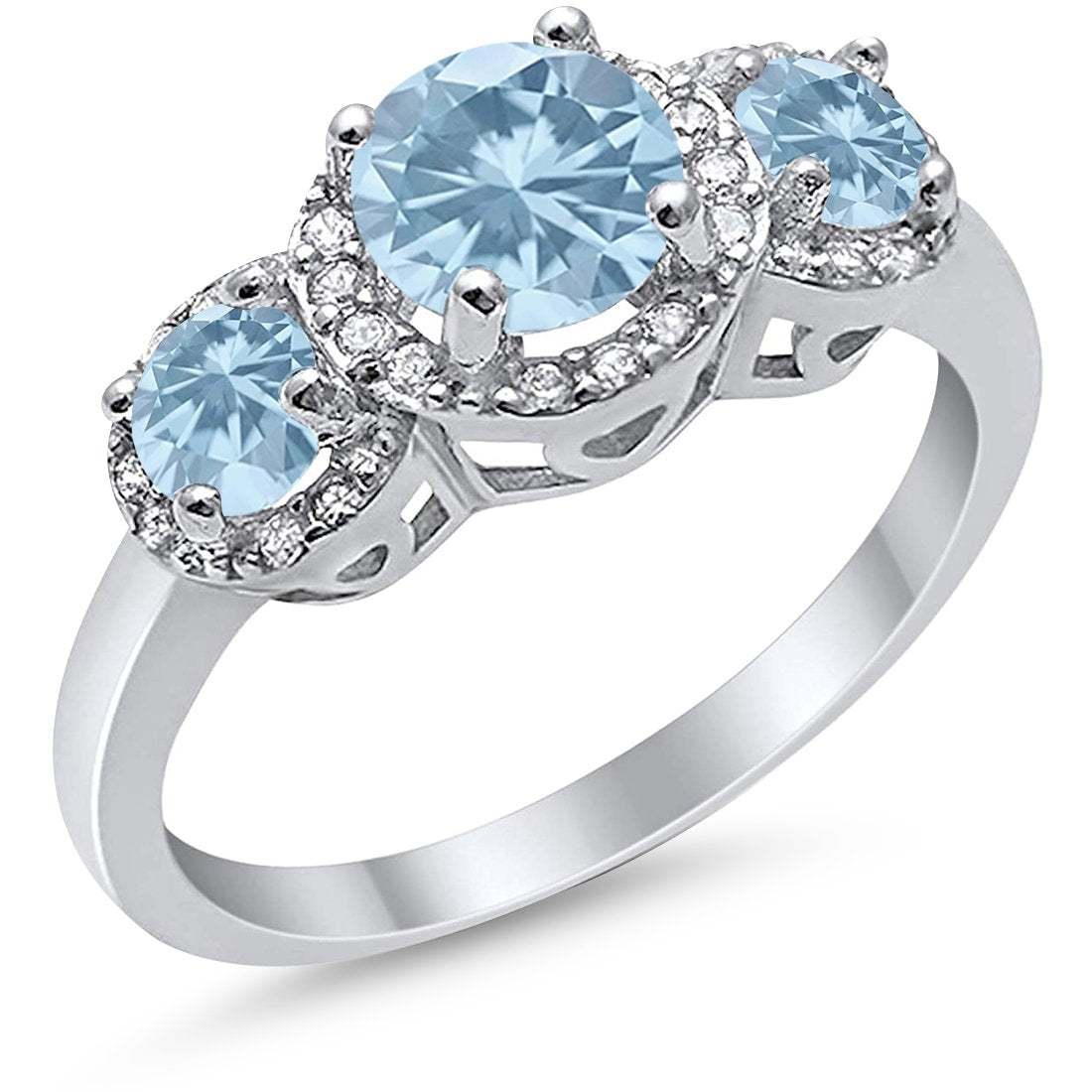 3 Stone Halo Wedding Ring - 925 Sterling Silver Cubic Zirconia Engagement Ring for Women - Perfect for Bridal, Anniversary & Valentine's Day Gifts