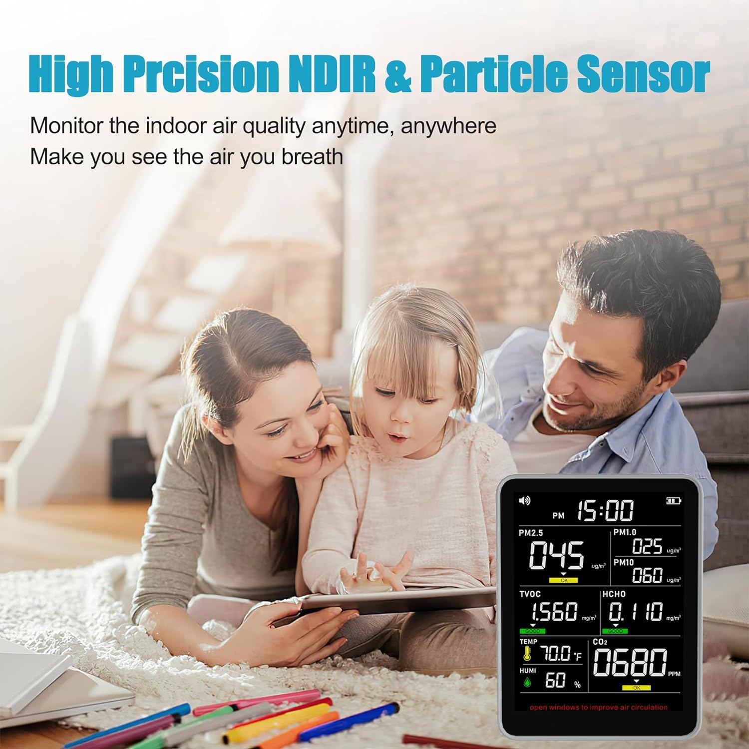 Xoopon 9-in-1 Professional Indoor Air Quality Monitor - Portable PM2.5/PM10/CO2 Detector with Temperature, Formaldehyde, Humidity & TVOC Sensors - Ideal for Home, Office, Nursery & Confined Space Air Quality Testing