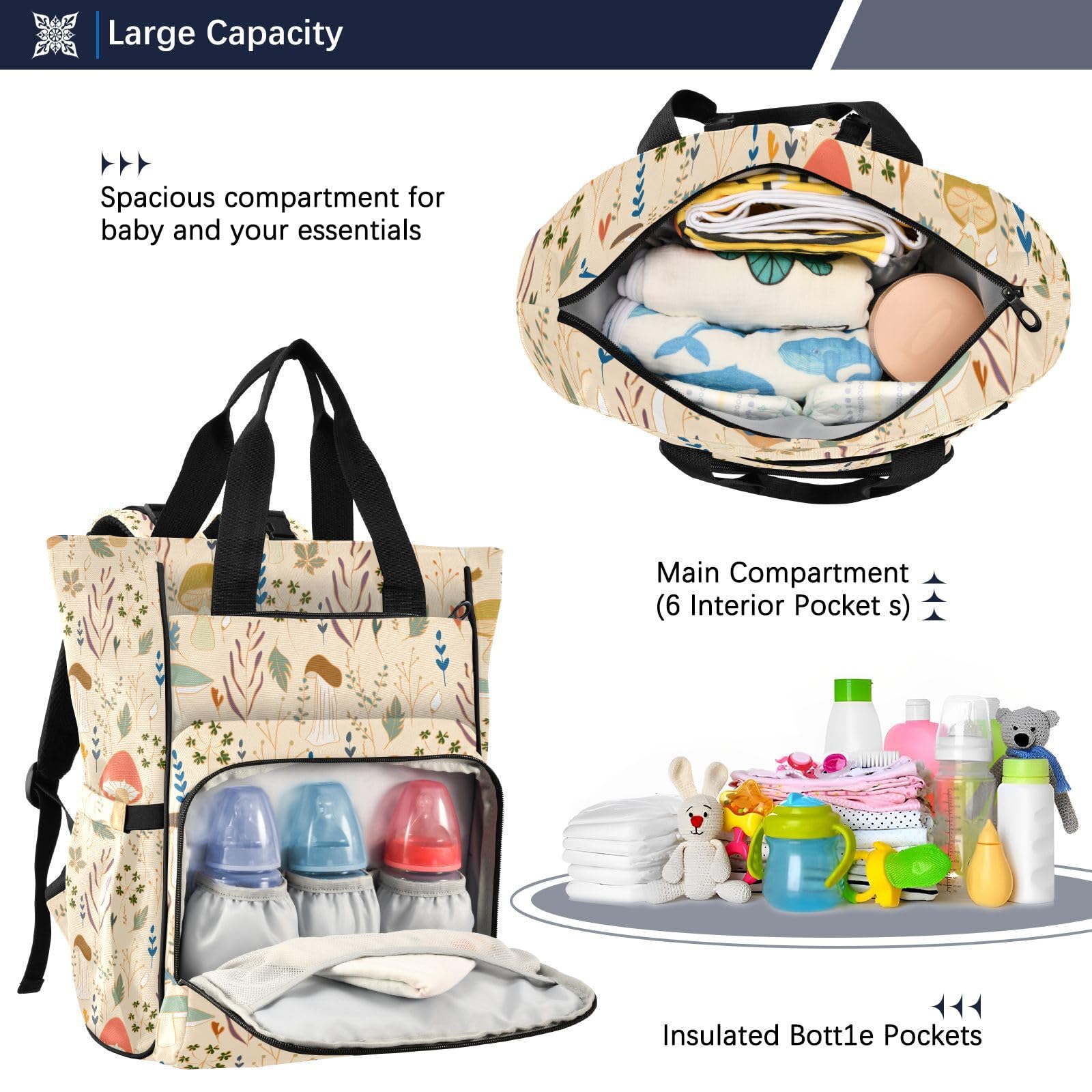 Waterproof Large Capacity Mushroom Diaper Backpack - Multi-Functional Baby Changing Bag for Travel, Parents & On-The-Go (Perfect for Daycare, Outings & Family Trips)