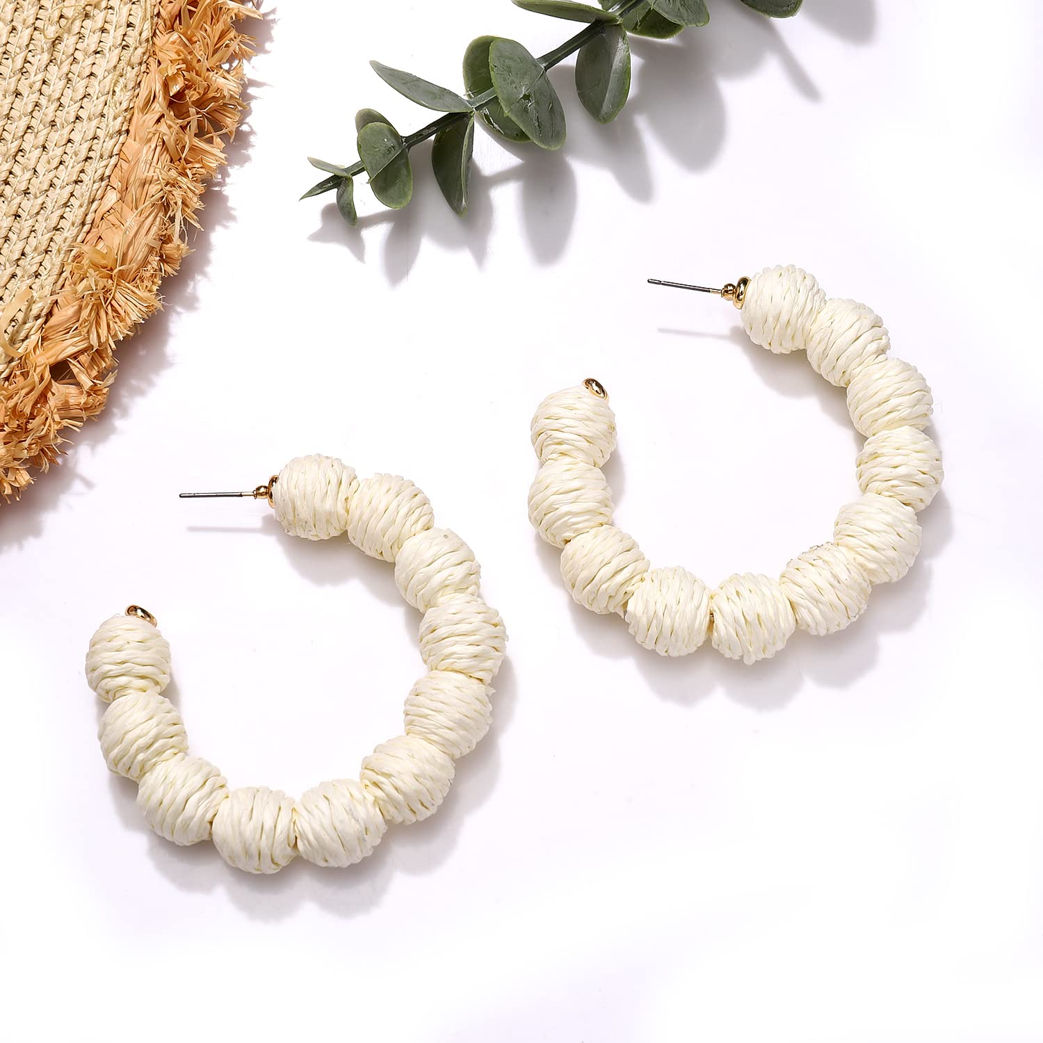 Handmade Rattan Hoop Earrings for Women - Bohemian Woven Straw Wicker Braid Dangle Drop Earrings | Summer Beach Jewelry for Vacation, Festival & Boho Chic Outfits