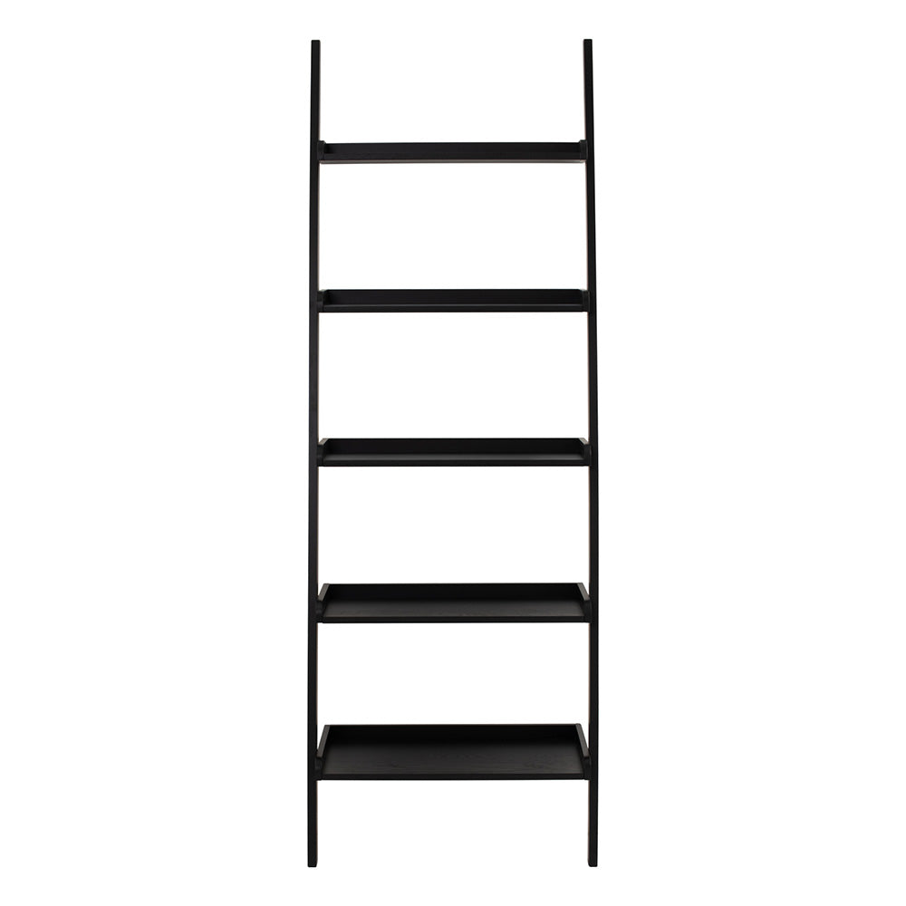 MILT Leaning Bookcase 66cm Black - Modern Ladder Shelf for Living Room, Bedroom & Office Storage