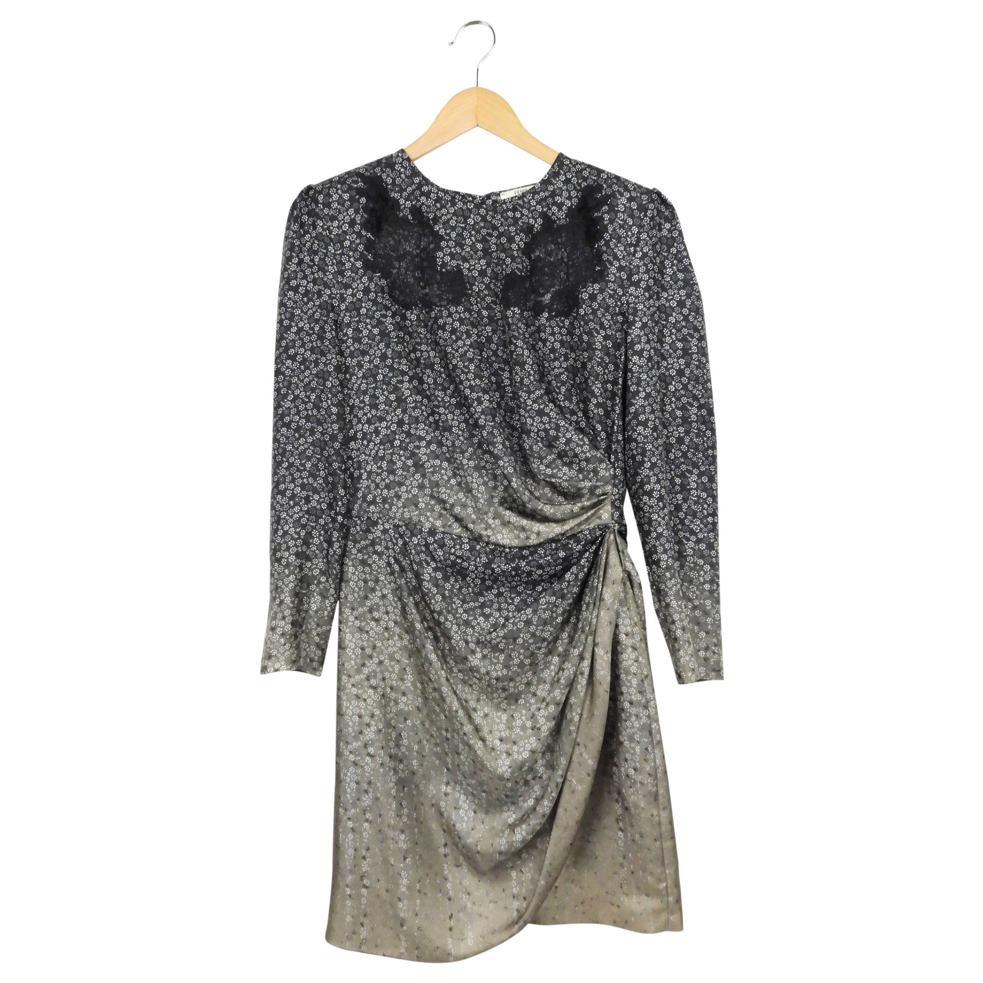 Fendi Black and Grey Ombre Floral Silk Midi Dress - Elegant Women's Designer Dress for Parties, Weddings & Special Occasions