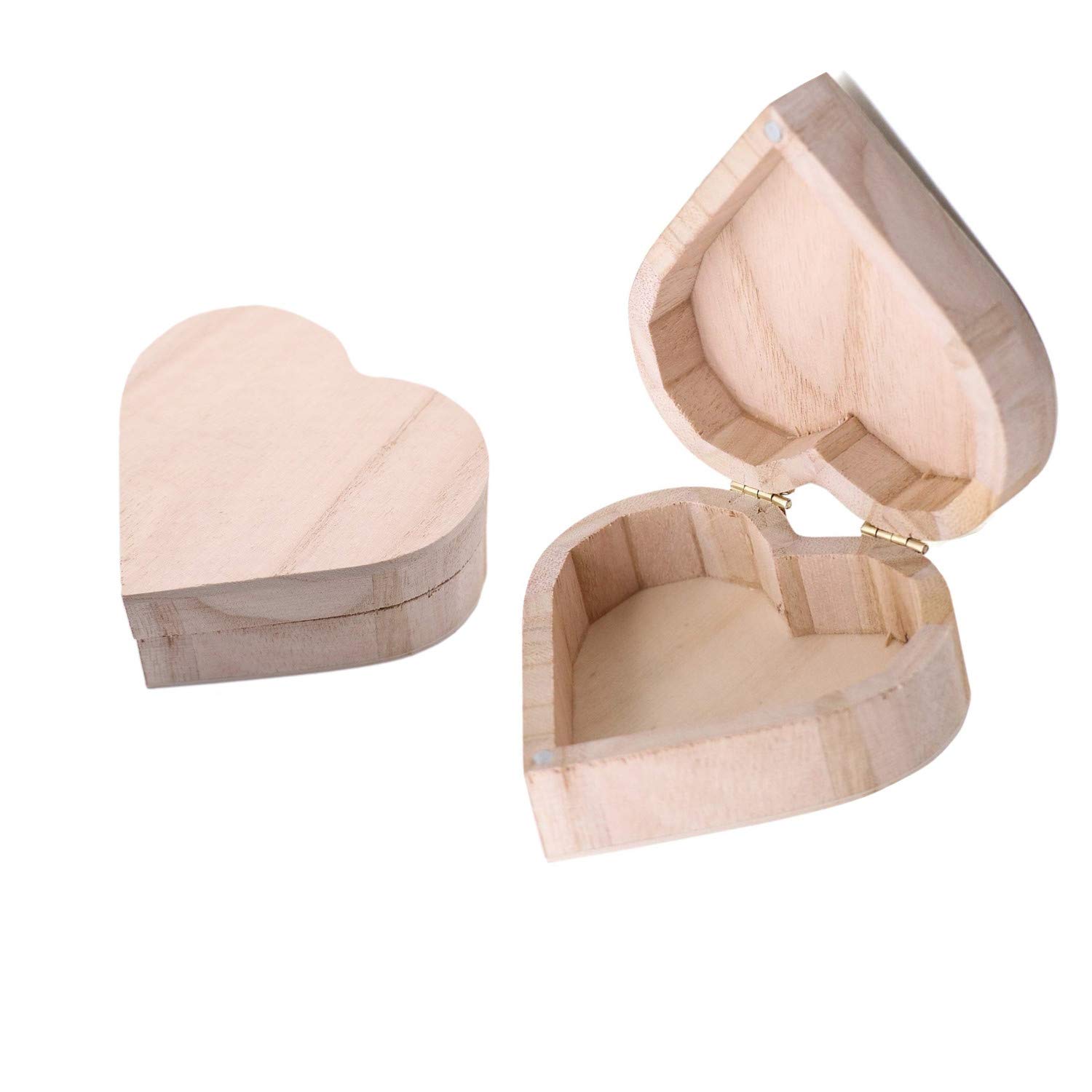 2PCS Unfinished Heart Shaped Wooden DIY Storage Boxes - Unpainted Craft Organizer for Jewelry, Gifts & Artist Supplies | Perfect for Home Decor, Wedding Favors & Craft Projects