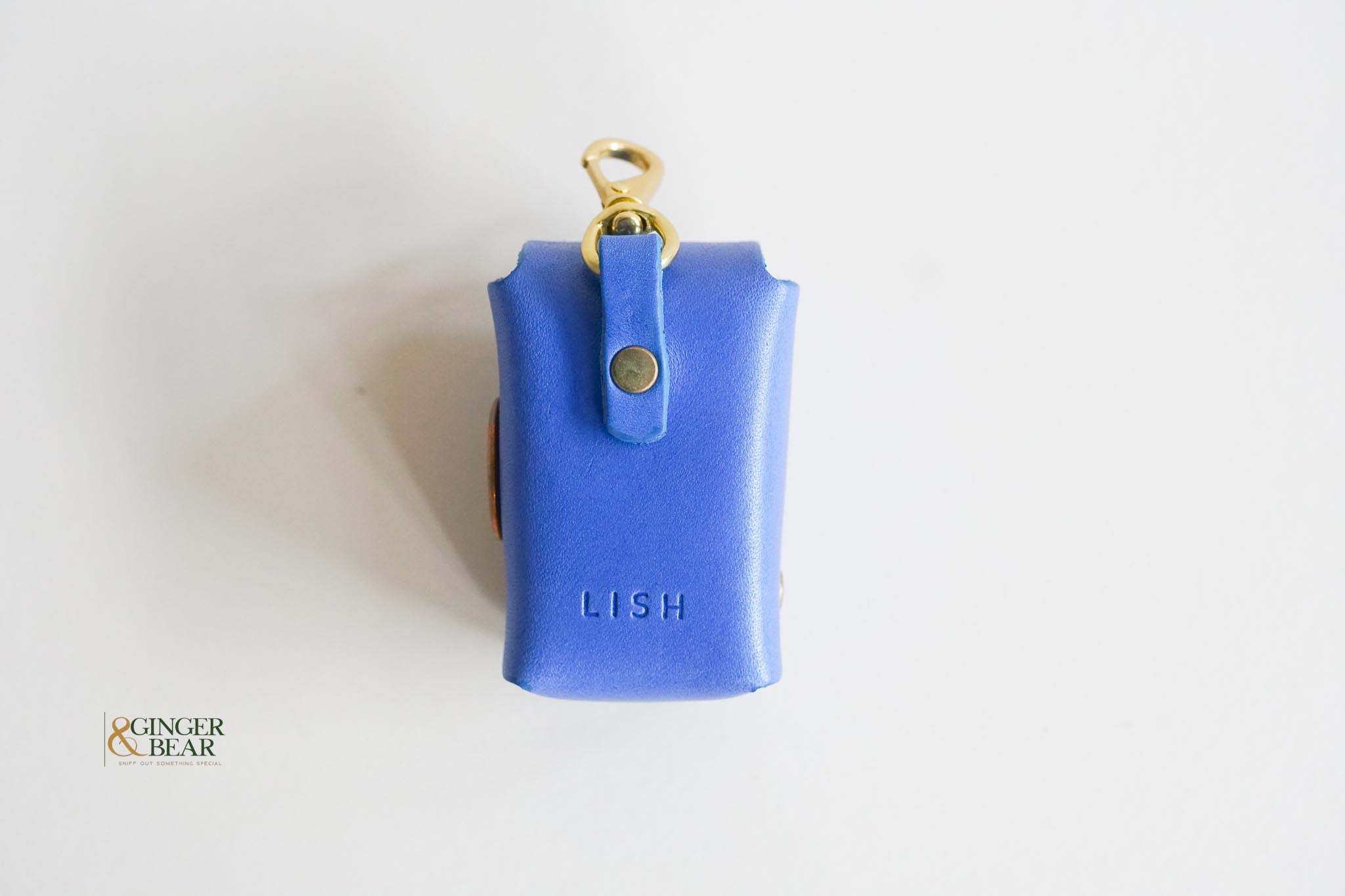 LISH Dog Poop Bag Dispenser - Leather Waste Bag Holder with Refill Rolls, Cobalt Blue - Perfect for Walking, Travel & Outdoor Pet Cleanup