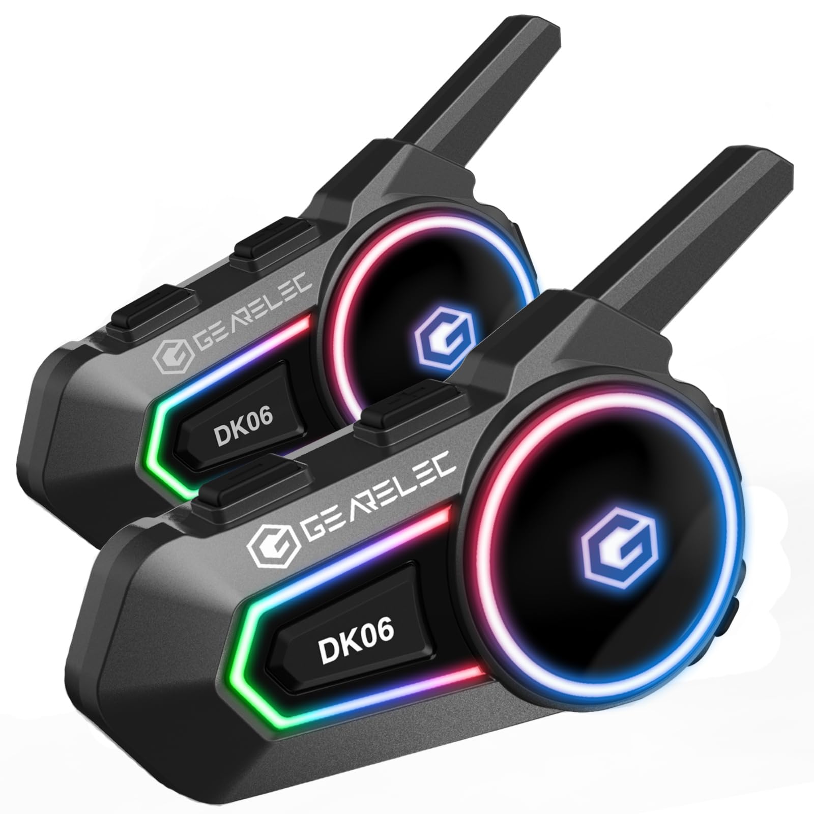 Gearelec V5.2 Motorcycle Bluetooth Headset - 2 Pack with FM Radio, IP65 Waterproof, Hi-Fi Speakers for Motorcycle Helmets | Perfect for Snowmobile & ATV Riders | Long Distance Communication & Music Streaming