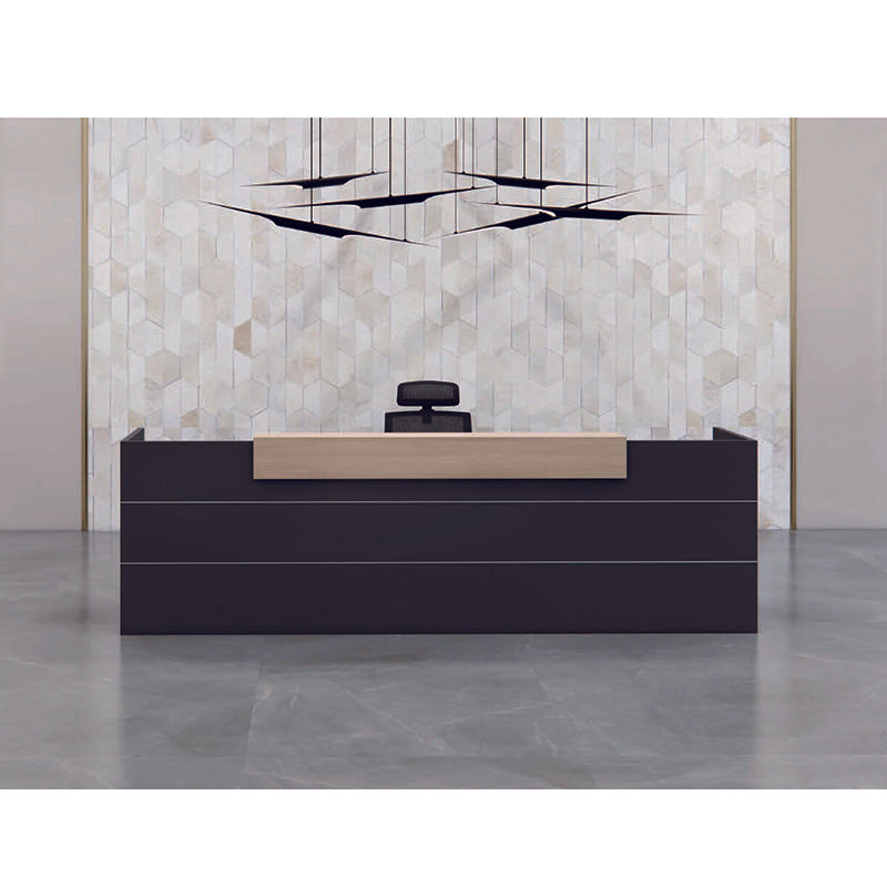 BELEN 2.4M Acacia Wood Reception Desk with Carbon Grey Finish - Perfect for Office Lobby, Hotel Front Desk & Corporate Reception Areas