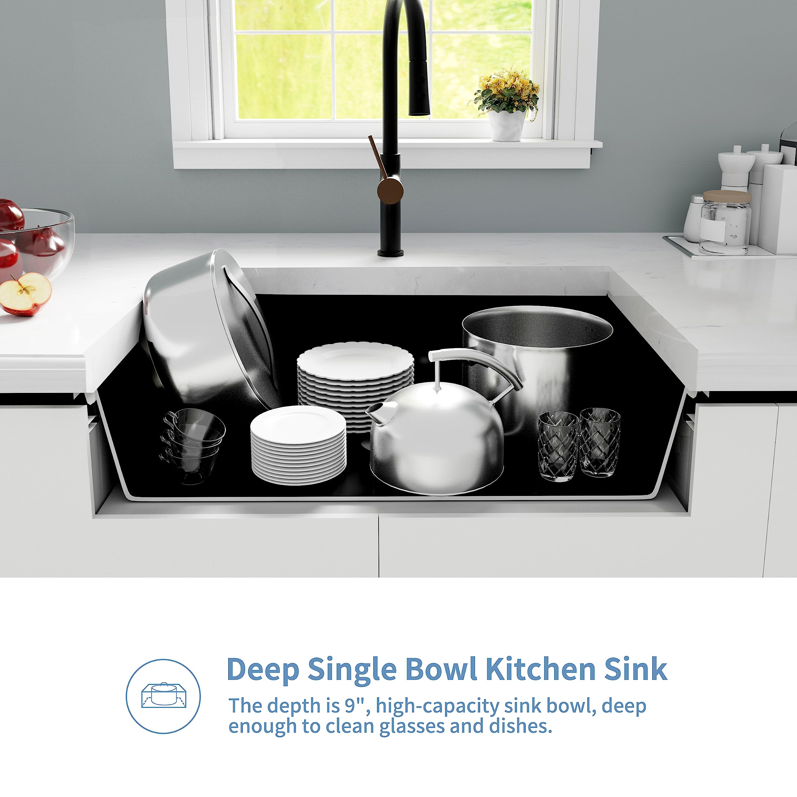 30 Inch Undermount Kitchen Sink - Matte Black Granite Composite Single Bowl with Accessories | Perfect for Modern Farmhouse & Contemporary Kitchen Designs
