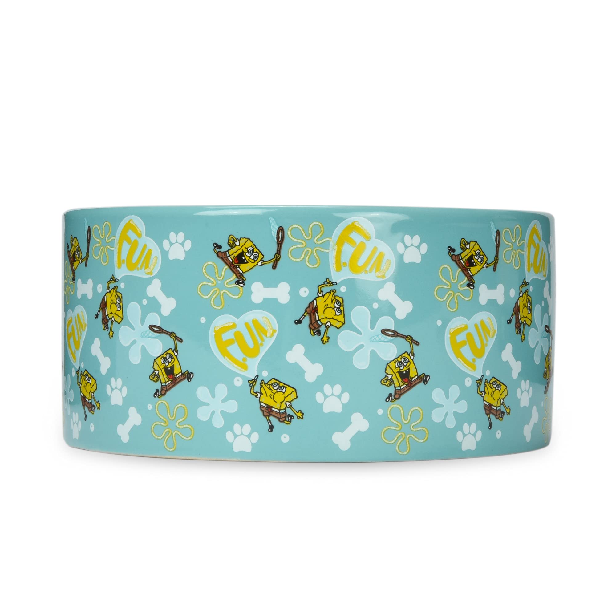SpongeBob SquarePants Ceramic Dog Bowl - 6 Inch Cute Pet Food Dish with Storage Lid | Durable Non-Slip Dog Food Container for Small & Medium Dogs | Perfect for Home, Travel, and Outdoor Use