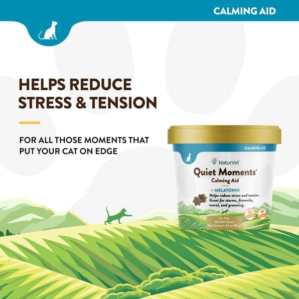 NaturVet Quiet Moments Calming Aid Plus Melatonin Cat Soft Chews - Stress Relief for Anxious Cats During Travel, Vet Visits & Fireworks | Natural Cat Anxiety Treatment