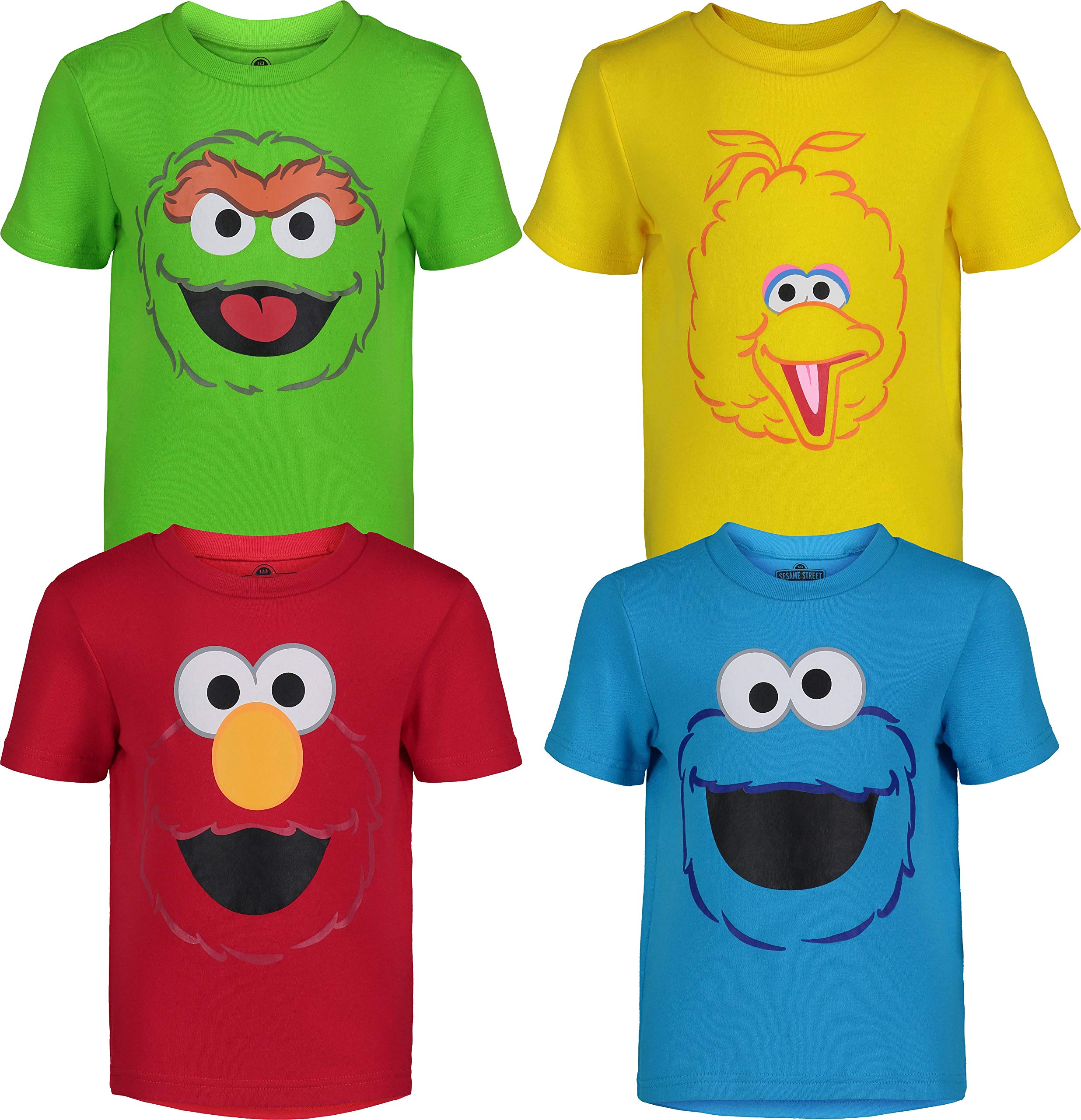 **Sesame Street Toddler Boys & Girls 4-Pack Cotton T-Shirts - Elmo, Oscar, Big Bird, Cookie Monster - Cute Playtime & Preschool Outfits**