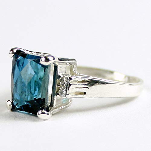 London Blue Topaz Sterling Silver Ring for Women with 4 CZ Accent Stones - Elegant Jewelry Gift for Anniversary, Birthday & Special Occasions