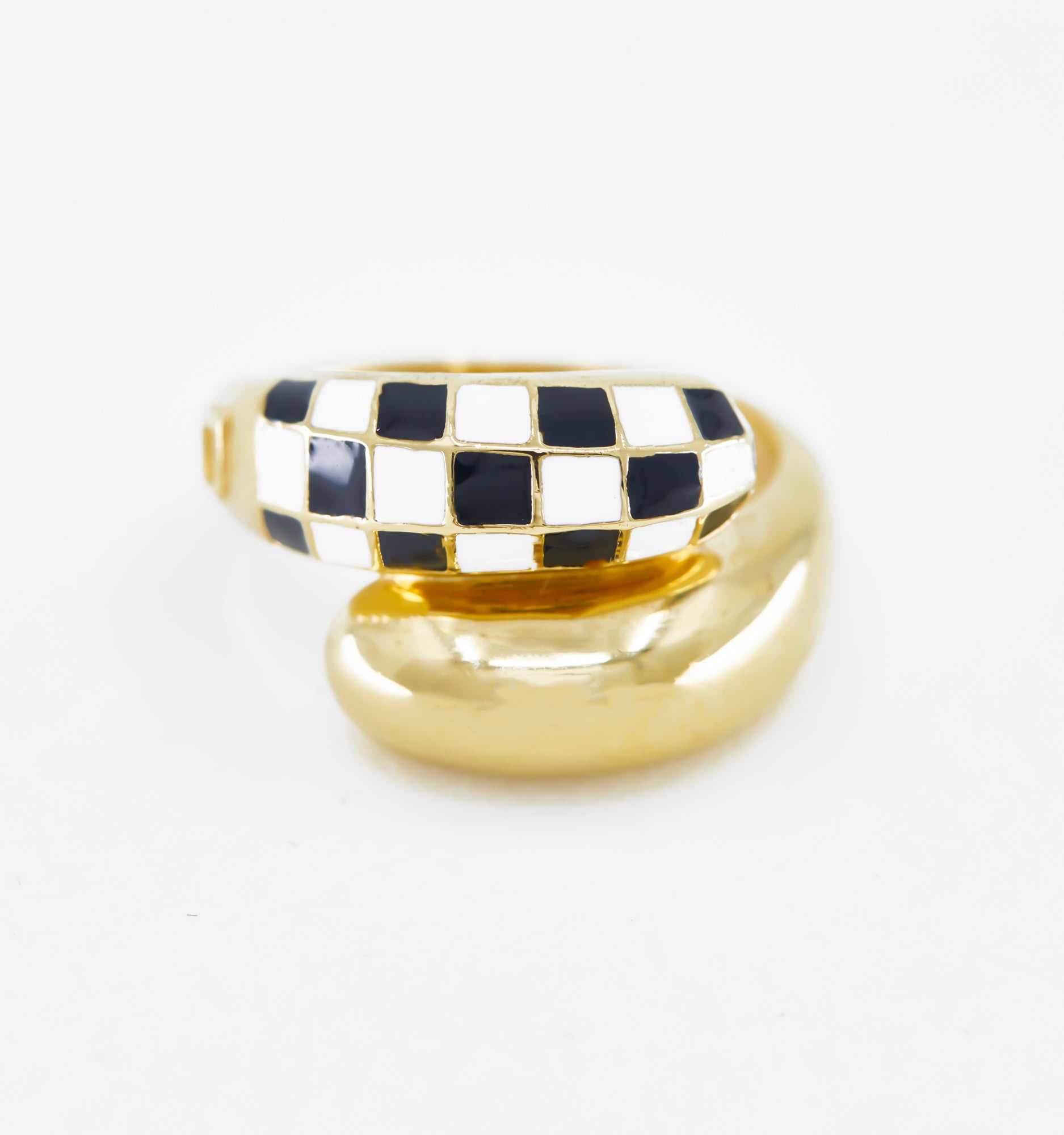 Wrap Checker Ring - Black & White Fashion Jewelry for Women | Stackable Rings, Minimalist Rings for Everyday Wear, Gift for Her