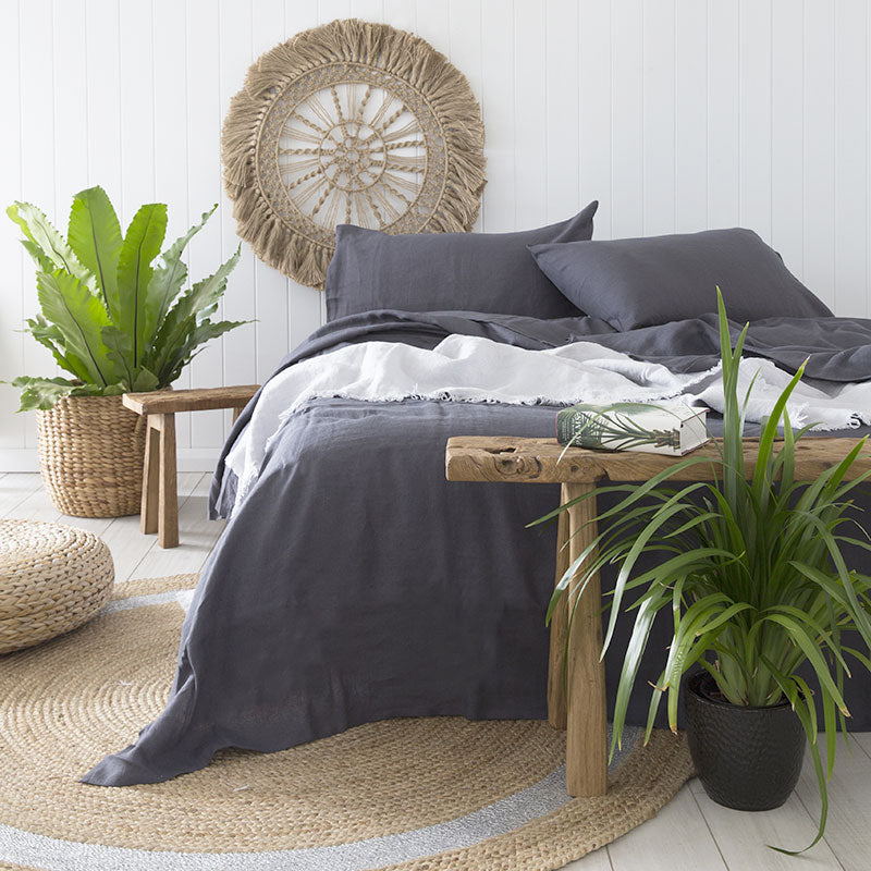 Premium 100% Linen Sheet Set - King Size (50cm) - Breathable & Soft Charcoal Gray Bedding - Perfect for Hot Sleepers & Allergy Sufferers - Ideal for Master Bedrooms, Guest Rooms & Luxury Hotels