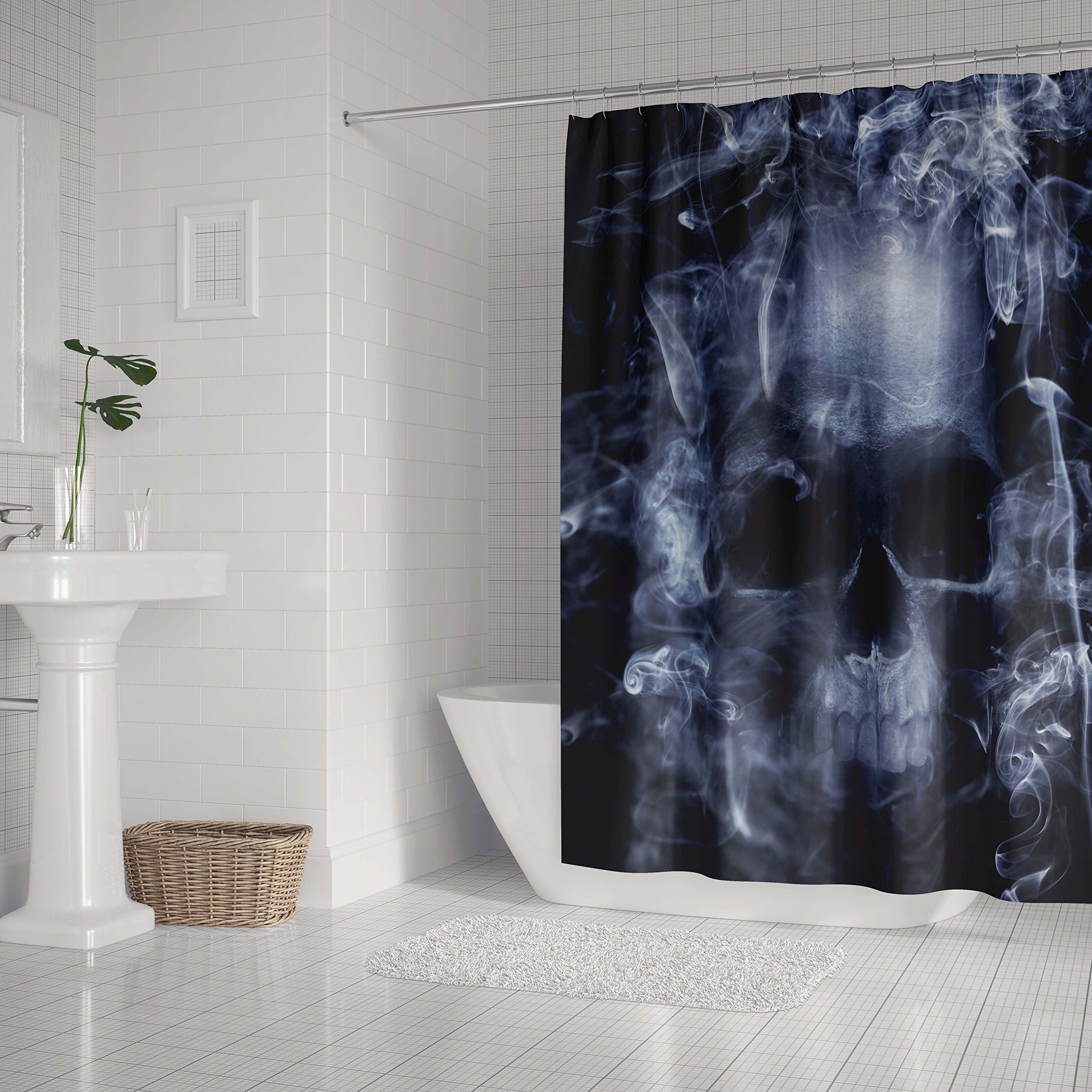 Halloween Shower Curtain - Smoke Skull Skeleton Design 60x72 Inch Waterproof Polyester Bathroom Curtain with Hooks - Perfect for Spooky Bathroom Decor, Halloween Party & Gothic Home Decor