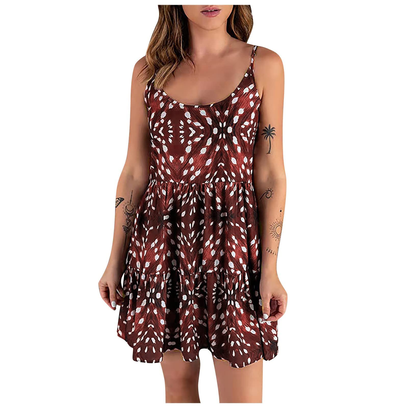 Women's Mini Dress - Summer Boho Short Sleeve Crew Neck Vintage Smocked Flowy Tiered Sundress for Beach, Party & Casual Wear | Perfect for Vacation, Date Night & Outdoor Events