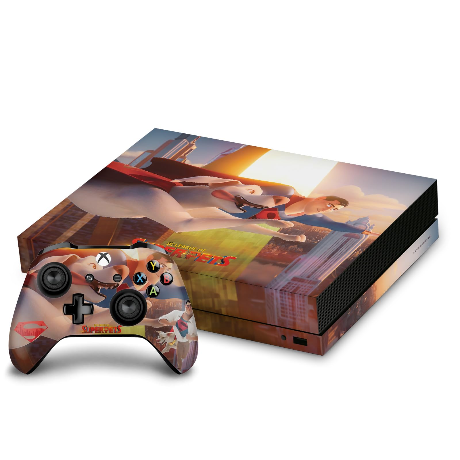 Official DC League of Super Pets Krypto & Superman Vinyl Skin Sticker - Compatible with Xbox One X Console & Controller Bundle - Gaming Decal for Superhero Fans - Perfect for Customizing Your Xbox Setup at Home or Gaming Parties