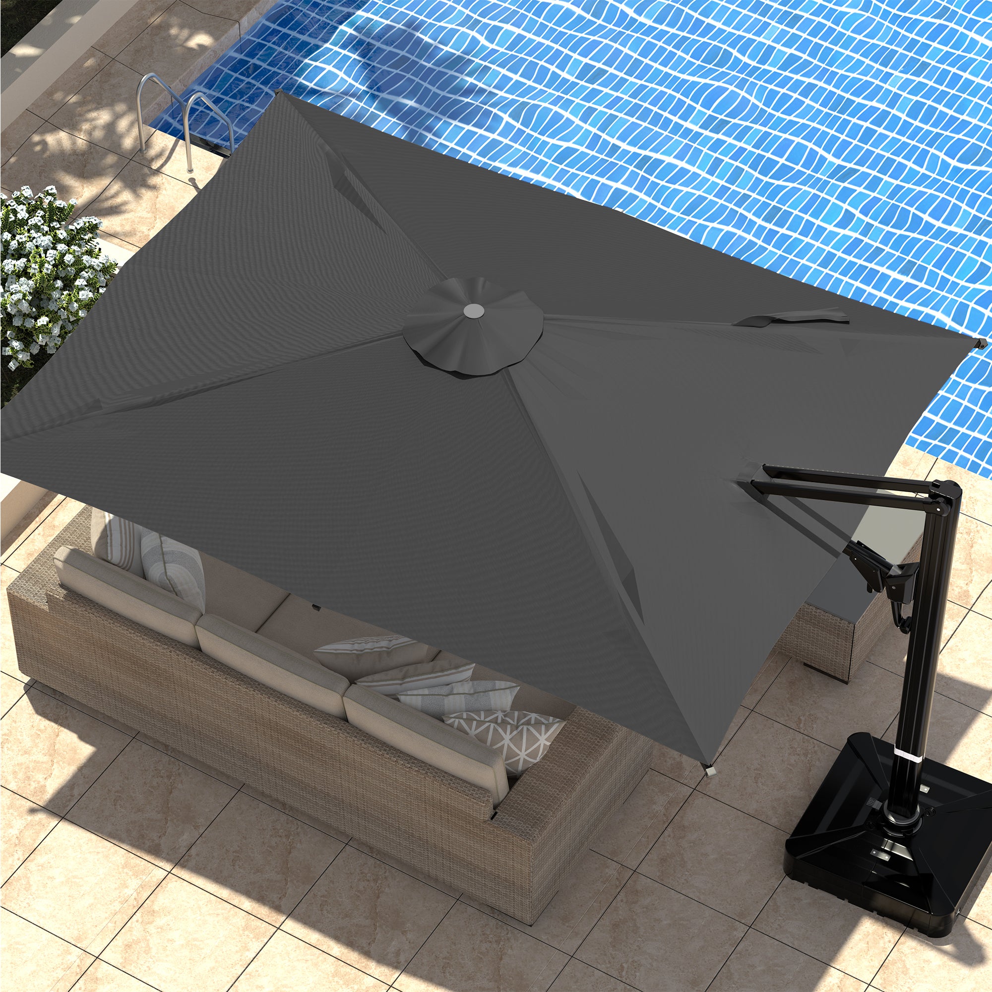 EROMMY 10x13 FT Large Outdoor Offset Patio Umbrella in Gray - Perfect for Poolside, Backyard, and Garden Shade