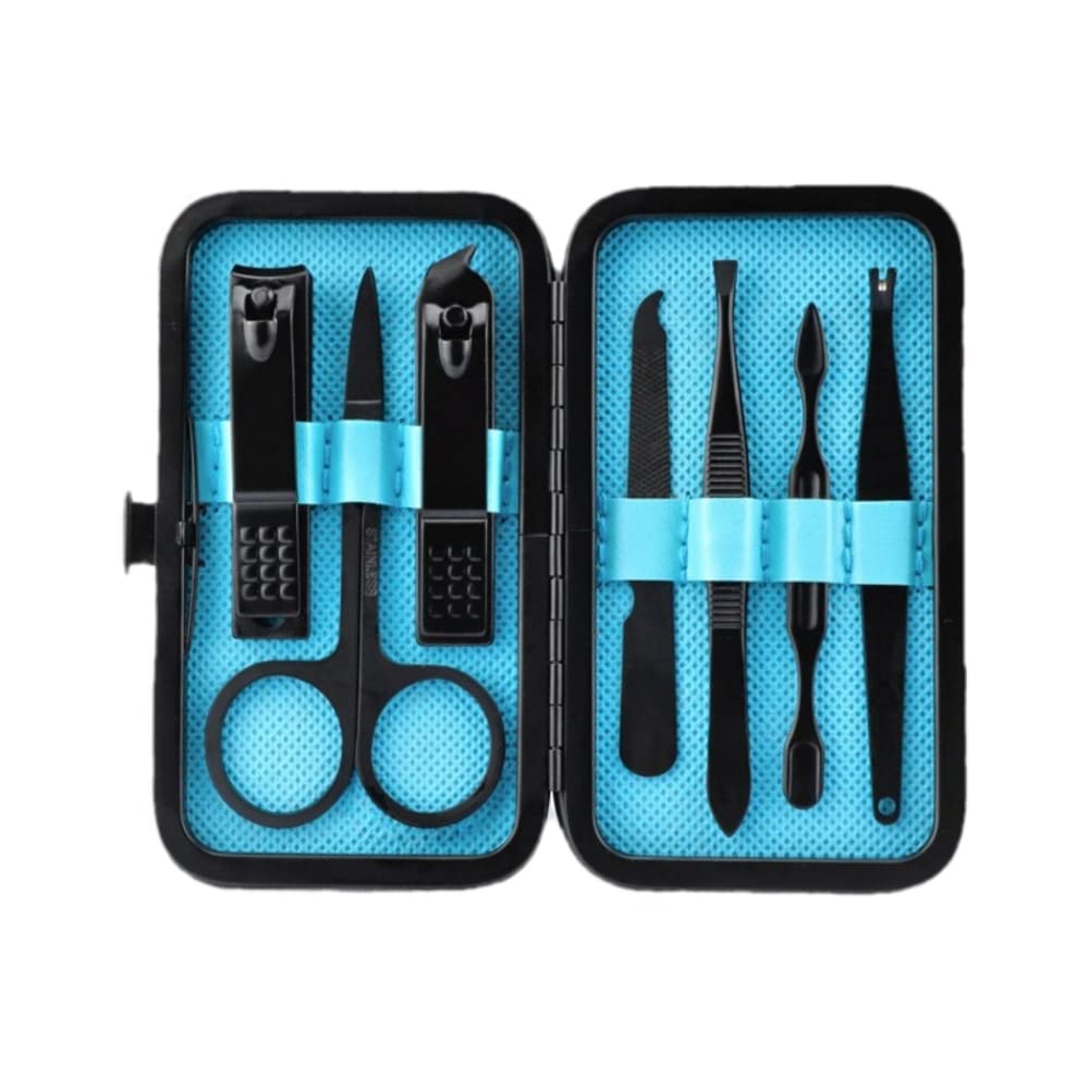Professional Manicure & Pedicure Kit - 7Pcs Nail Care Tools Set with Nail Clippers, Tweezers & Eyebrow Scissors for Men & Women | Travel Size with Black Case | Perfect for Home, Travel & Salon Use