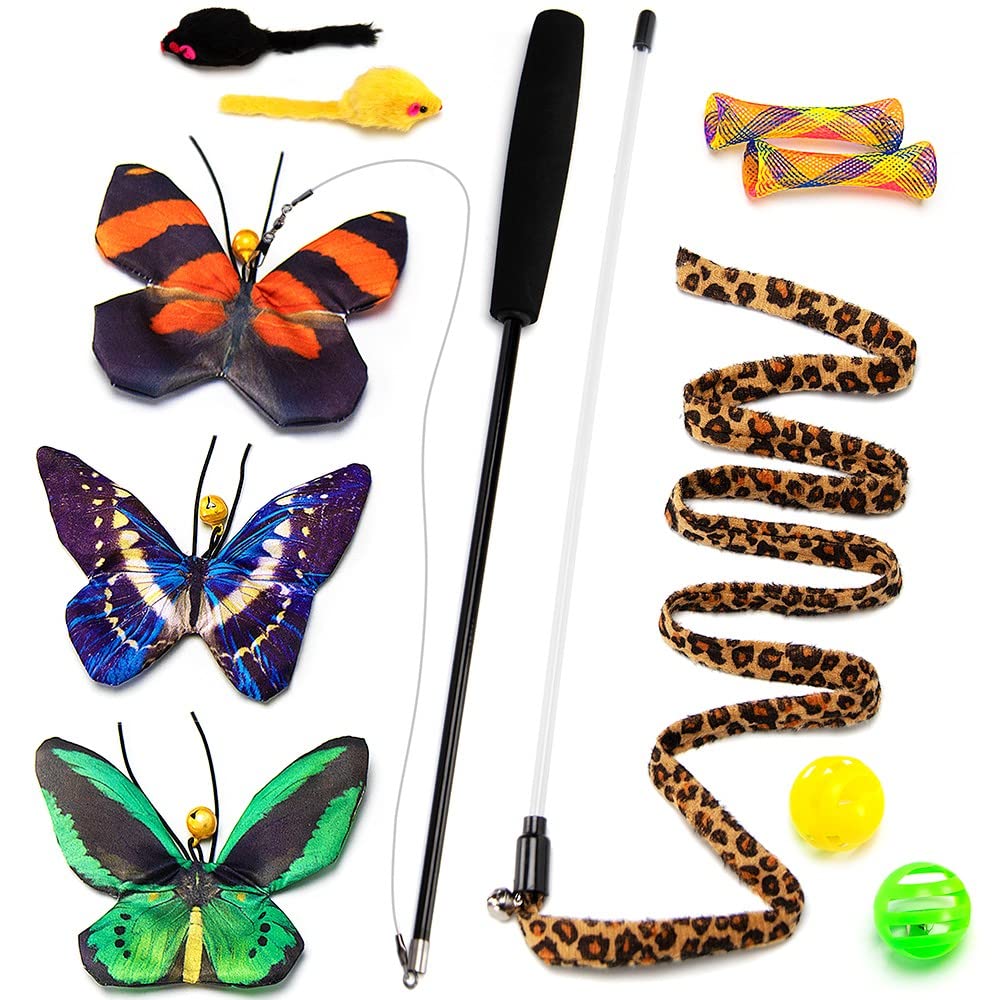 Interactive Cat Wand Toy with Retractable String & Rattle Butterfly - Telescopic Fishing Pole for Indoor Kittens - Best Exercise Toys for Cats - Perfect for Playtime, Training & Bonding with Your Feline Friend