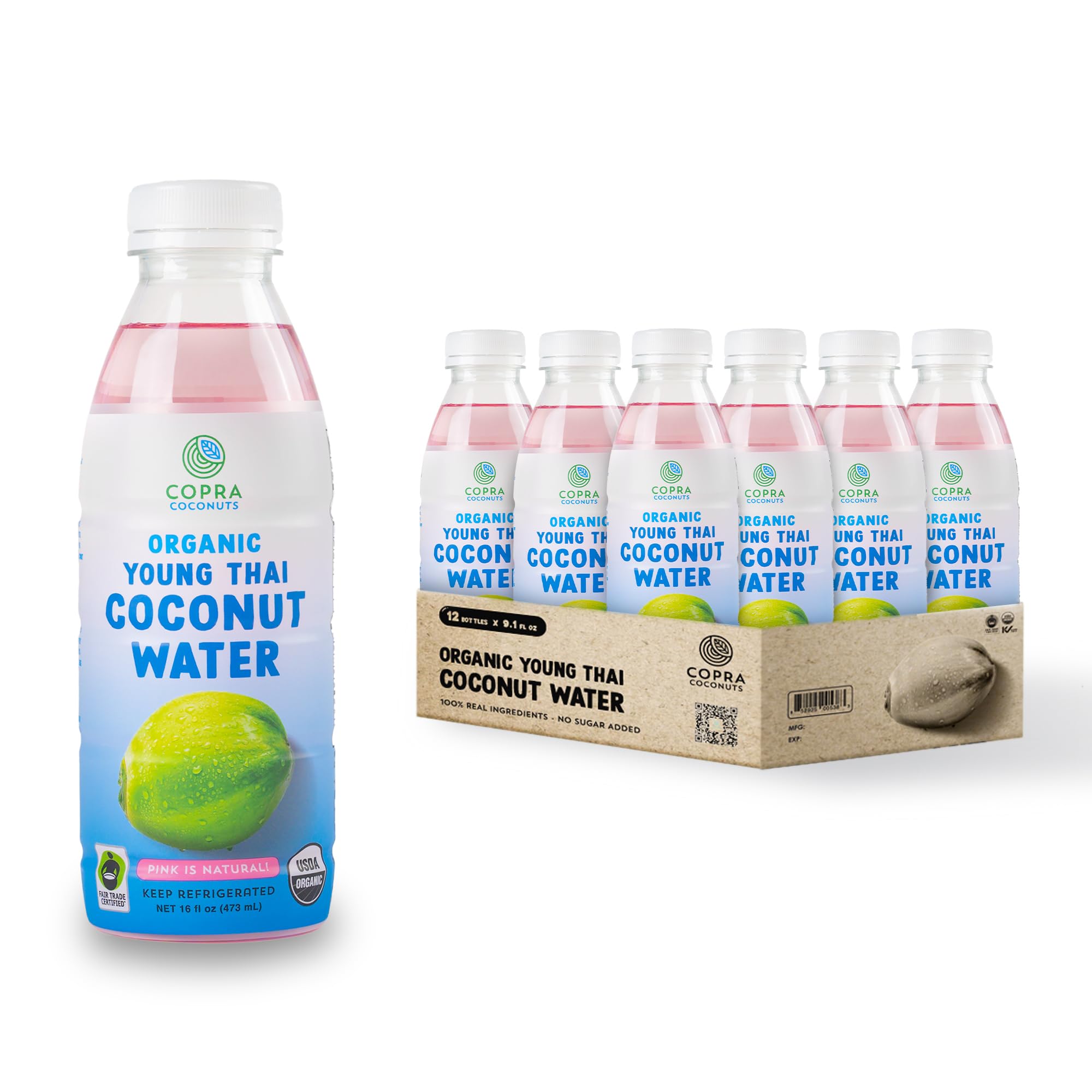 Organic Frozen Young Thai Coconut Water - 100% Pure, Vegan, Non-GMO, Gluten-Free | Case of 6 x 16oz Bottles | Perfect for Hydration, Smoothies & Post-Workout Recovery