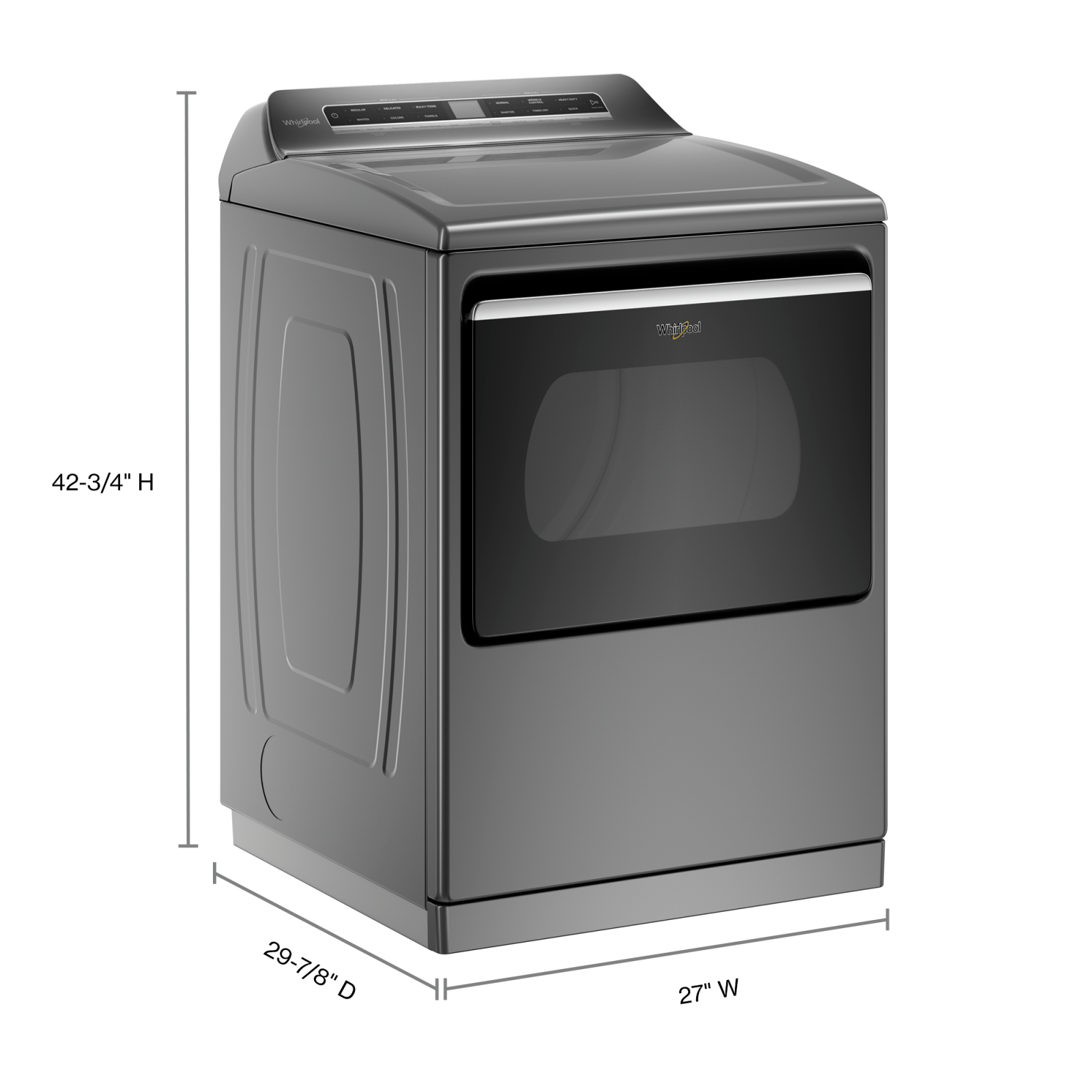 Whirlpool WGD8127LC 7.4 Cu Ft Chrome Shadow Gas Dryer - Large Capacity, Energy Efficient for Home Laundry Room | Perfect for Families, Apartments & Heavy Loads