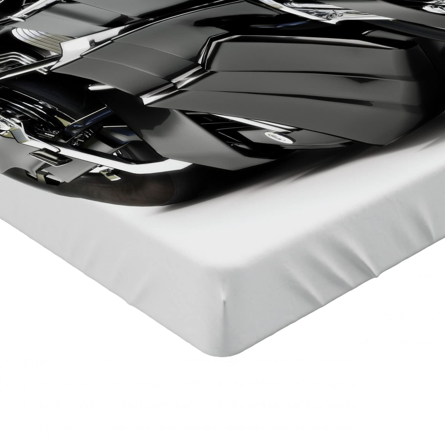Ambesonne Motorcycle Fitted Sheet - Futuristic Custom Motorcycle Design, High-Tech Modern Lifestyle Bed Cover with Deep Pocket Elastic (Twin Size, Black) - Perfect for Biker Themed Bedrooms & Motorcycle Enthusiasts
