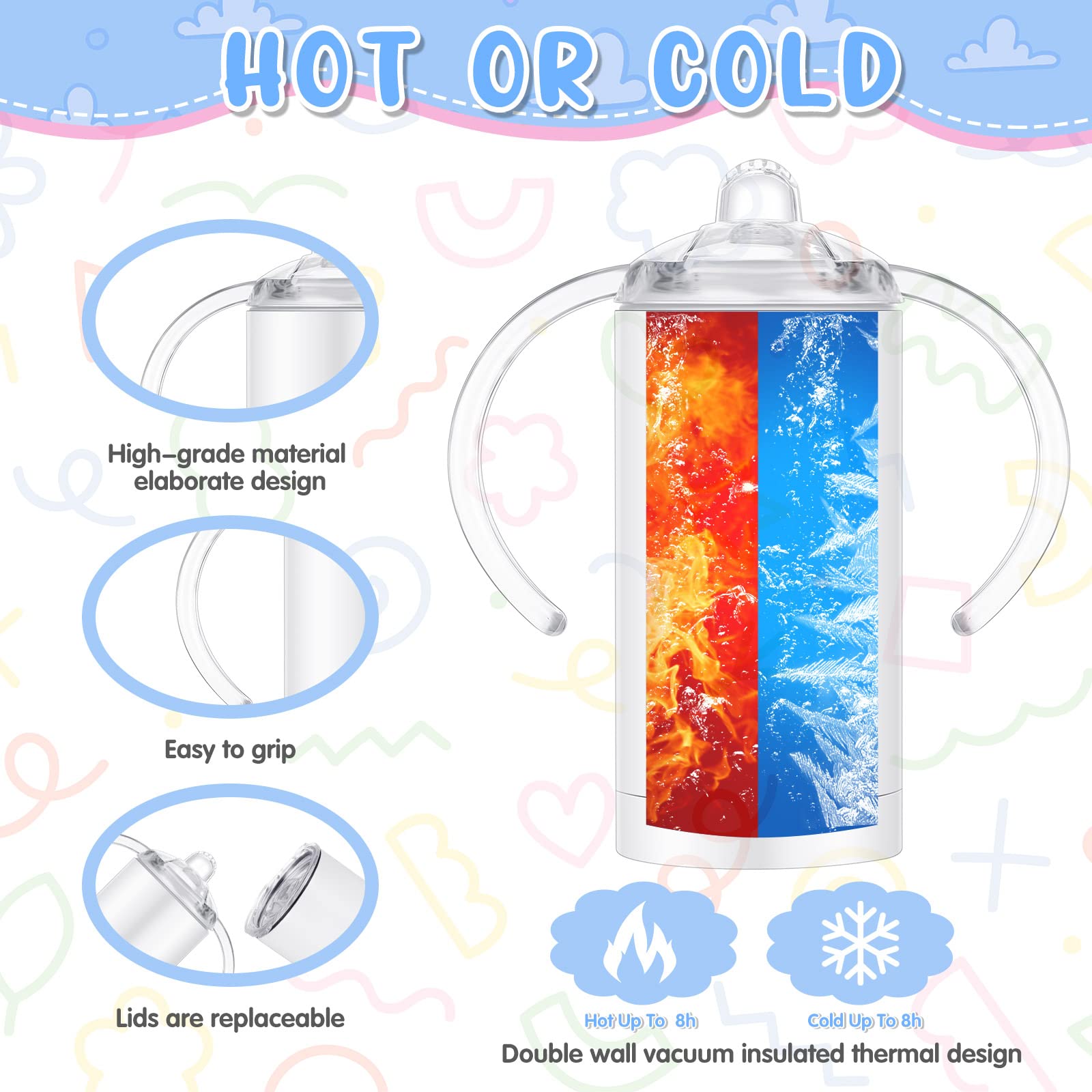 20 Pack 12oz Sublimation Sippy Cups - Blank Stainless Steel Kids Tumblers with Handle & Lid - Insulated Water Bottles for Toddlers - DIY Party Favors & Gifts - Perfect for Birthdays, Preschool & Outdoor Activities