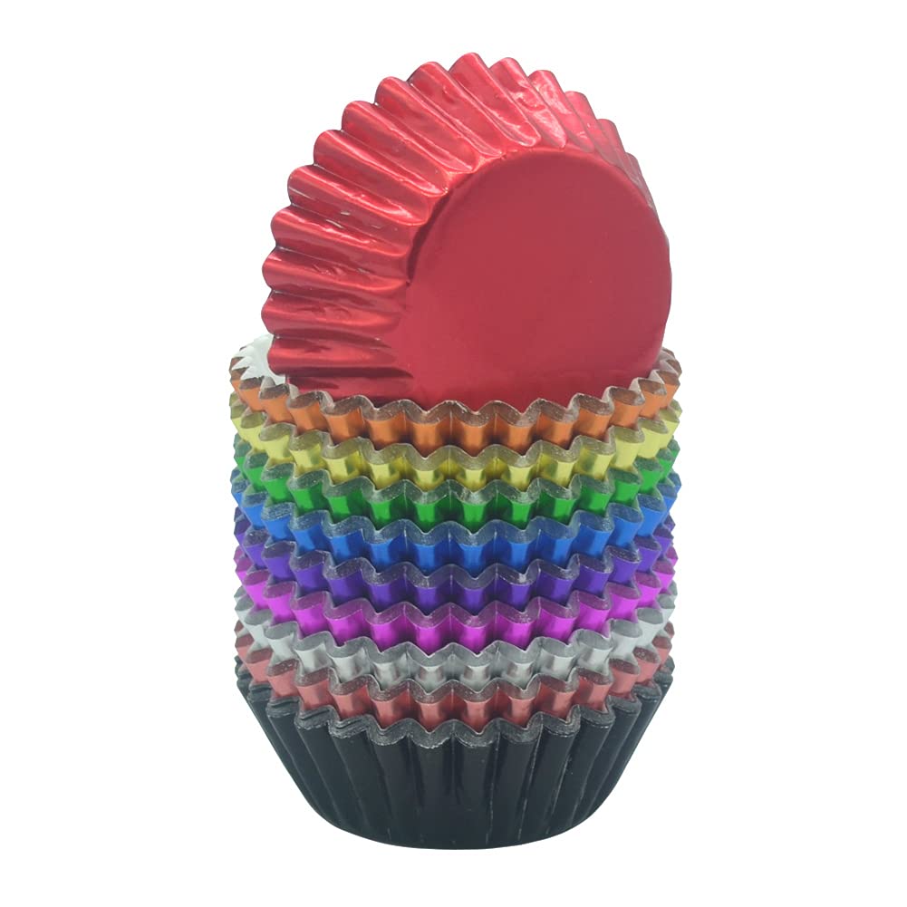 10 Bright Colors Foil Cupcake Liners - Mini Paper Baking Cups for Parties & Events (200 Count) - Perfect for Birthday, Wedding & Holiday Dessert Decorations