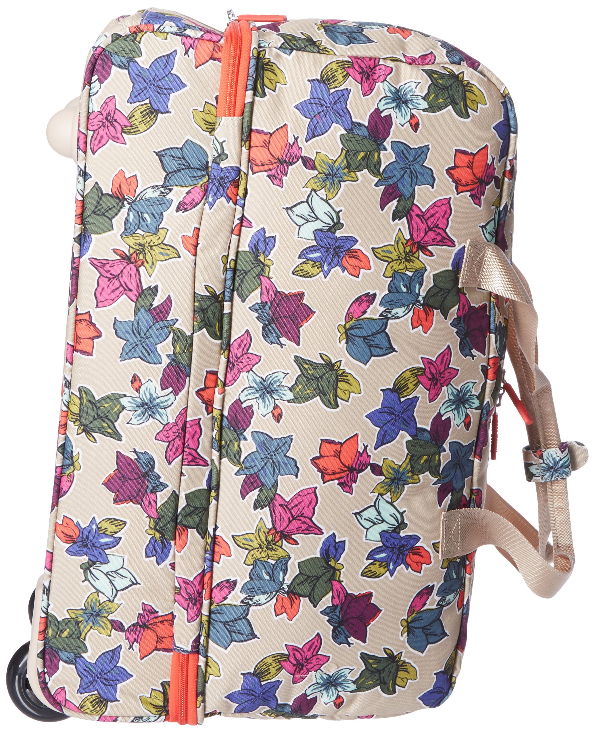 Vera Bradley Women's Lighten Up Wheeled Duffle Carry-On Luggage - Falling Flowers Neutral Pattern, Spacious Travel Bag for Weekend Trips & Airplane Carry-On