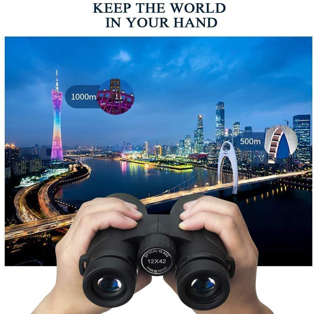 12x42 Compact Binoculars for Adults - BAK4 FMC Lens, Lightweight & Portable with Carrying Bag - Perfect for Bird Watching, Hunting, Travel, Adventure & Concerts - Ideal Gift for Outdoor Enthusiasts