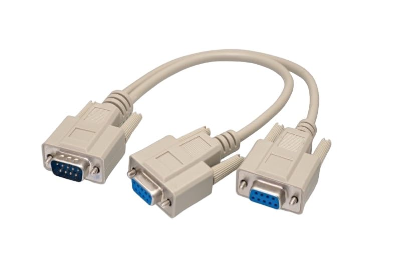 RS 232 Serial Cable Splitter Y Cable - Shielded DB9 Male to Dual DB9 Female Adapter for Computer, POS & Industrial Equipment Connectivity