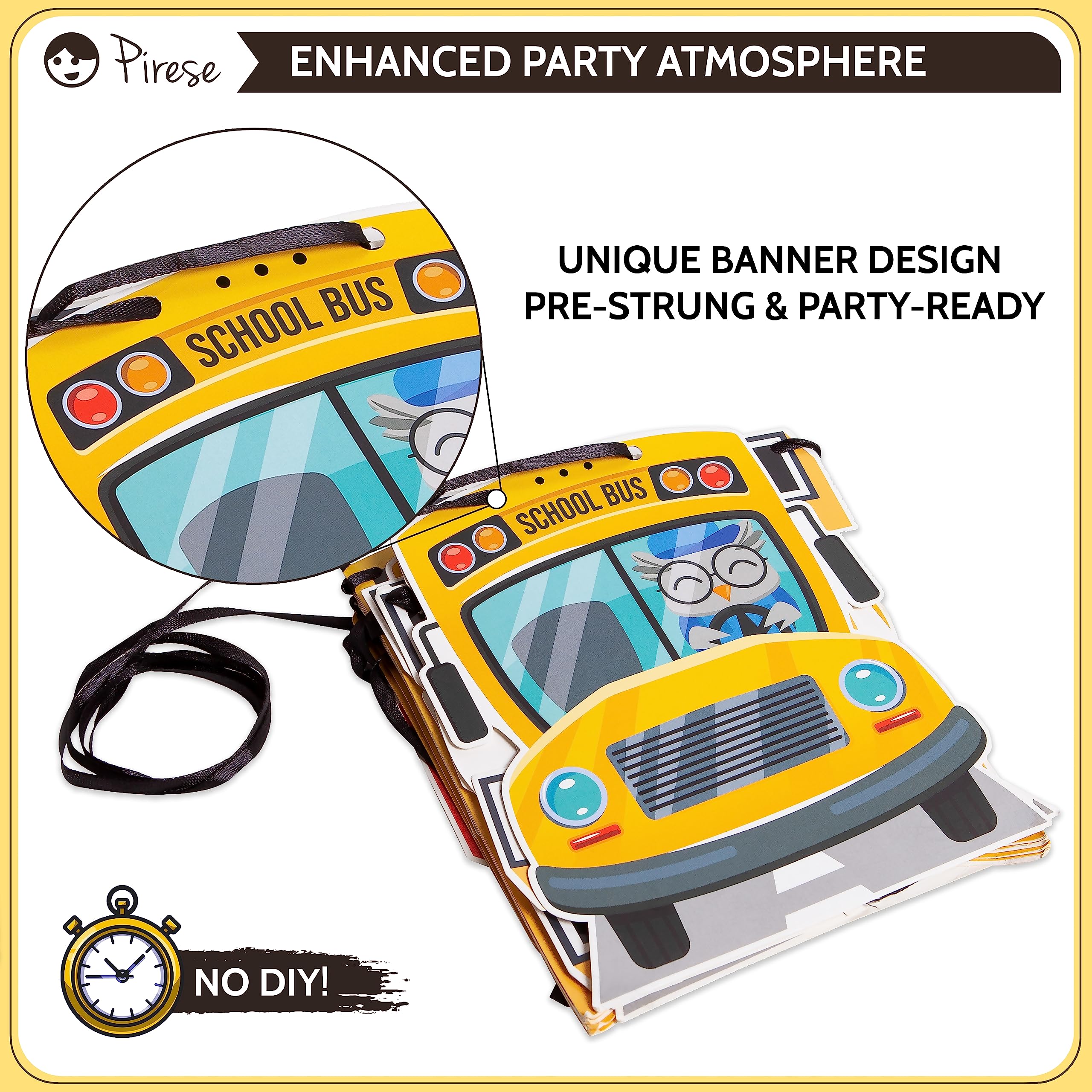 Pirese Wheels on The Bus Birthday Decorations - School Bus Party Supplies for Kids Birthday, Classroom Theme & Bus-Themed Events | School Bus Banner, Backdrop & Party Decor | Perfect for School Bus Birthday Parties, Baby Showers & Classroom Celebrations